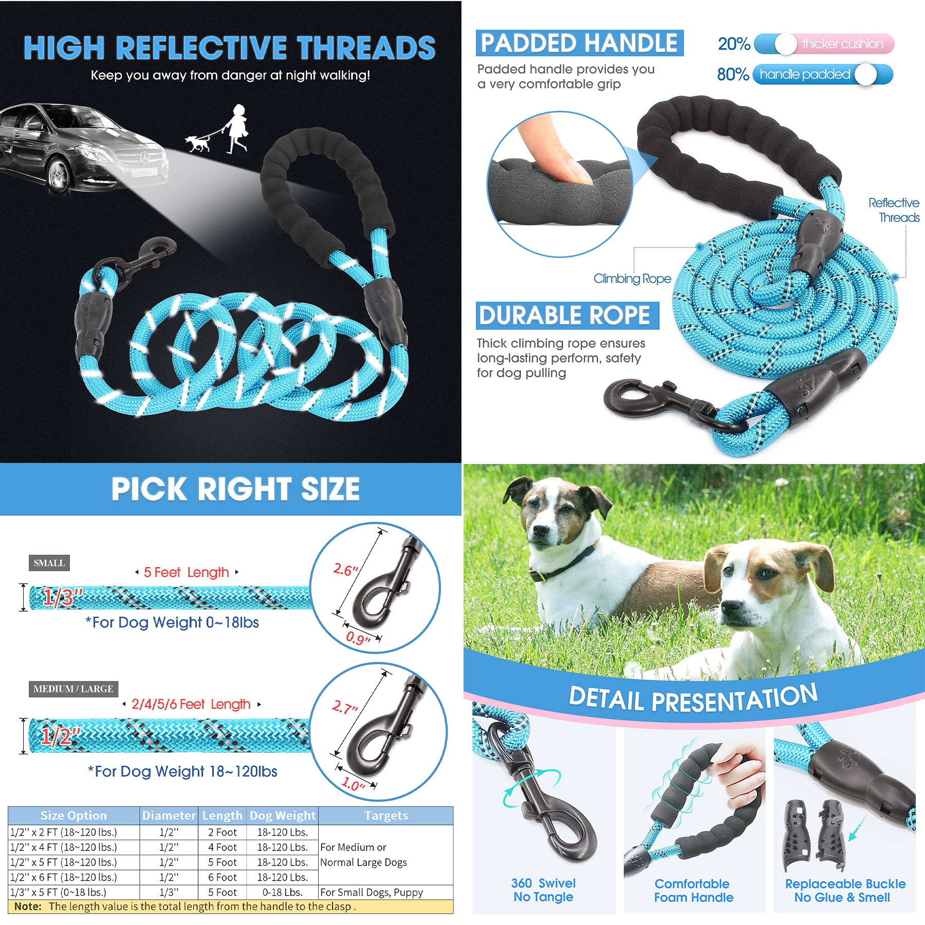 Dog Leash with Comfortable Padded Handle 2