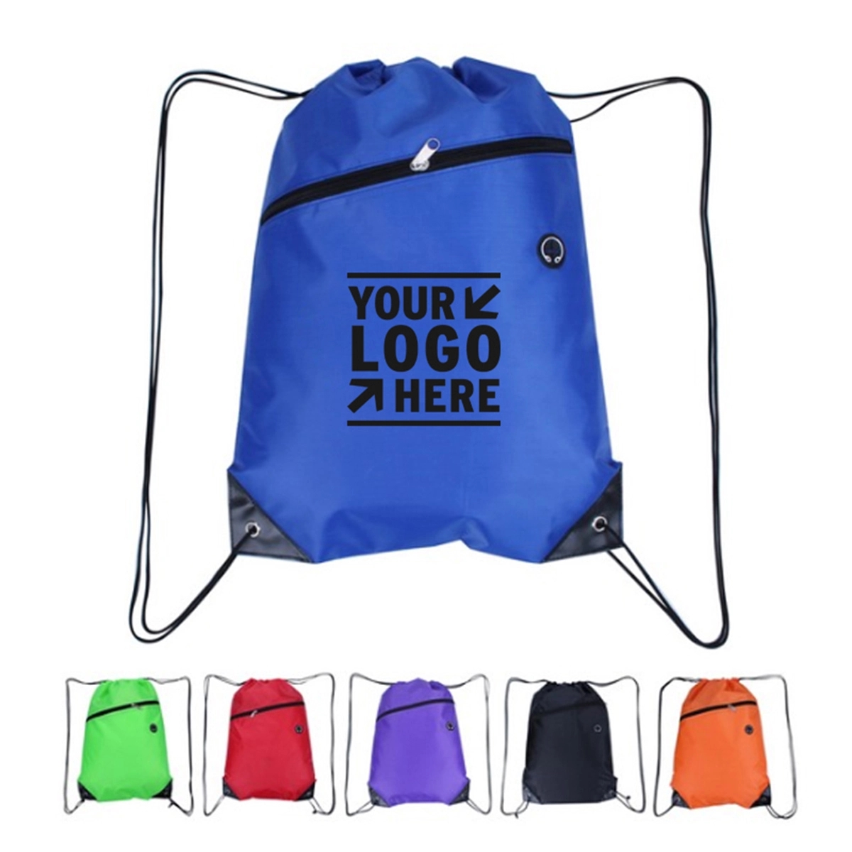 Sport Drawstring Backpack Bag With Front Zipped Pocket 3