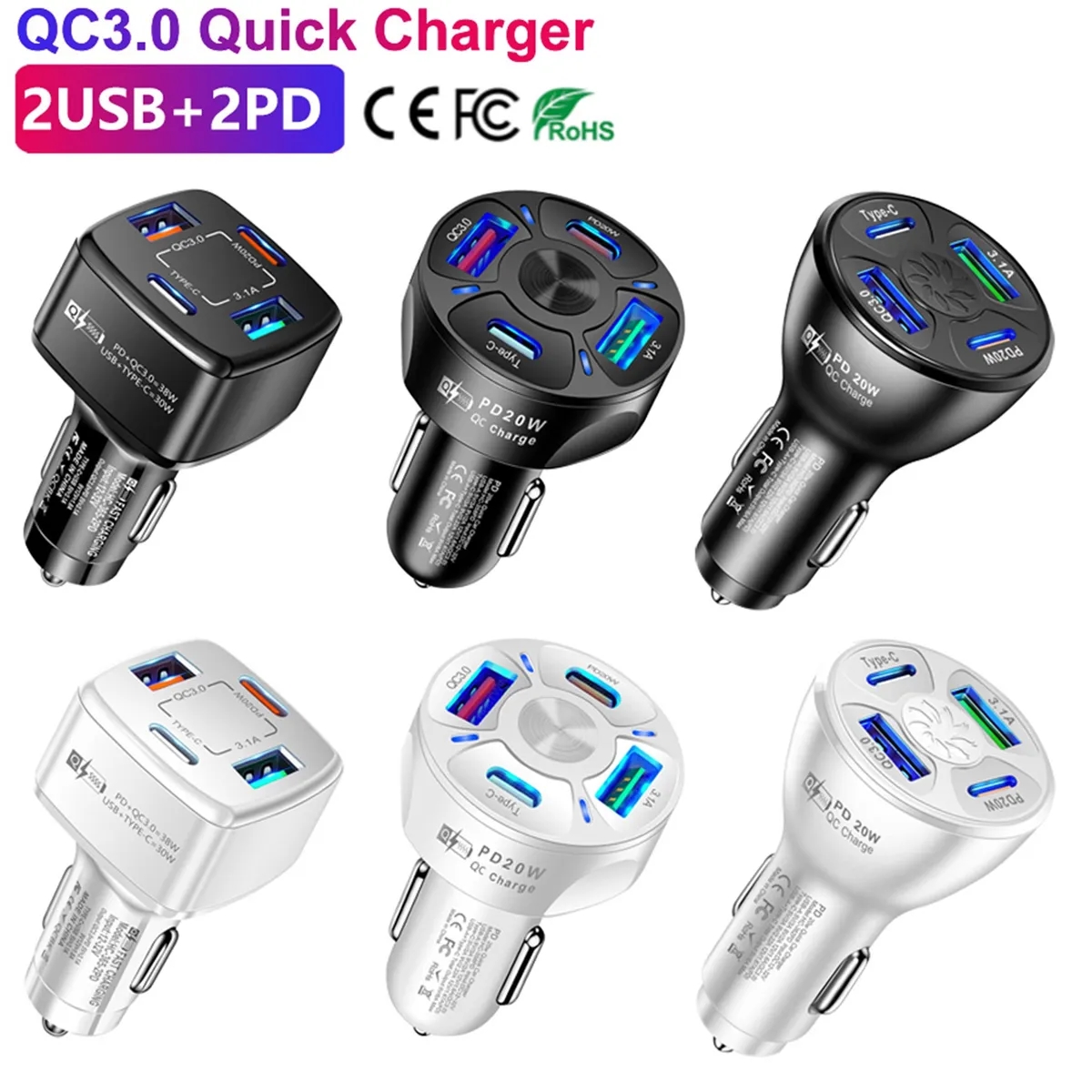 4-Port USB C Car Charger 2
