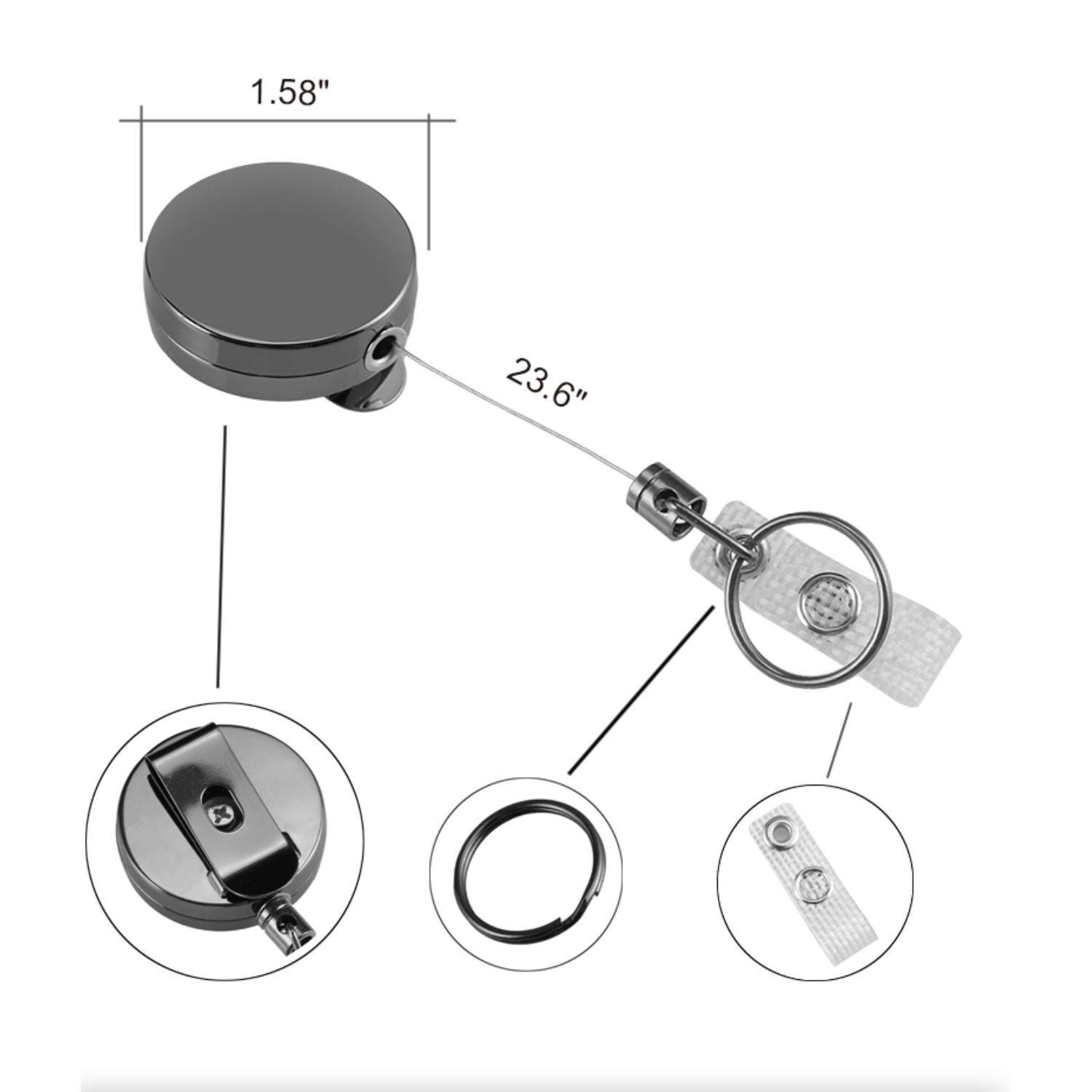 Round Heavy Duty Metal Badge Reel w/ Belt Clip 2