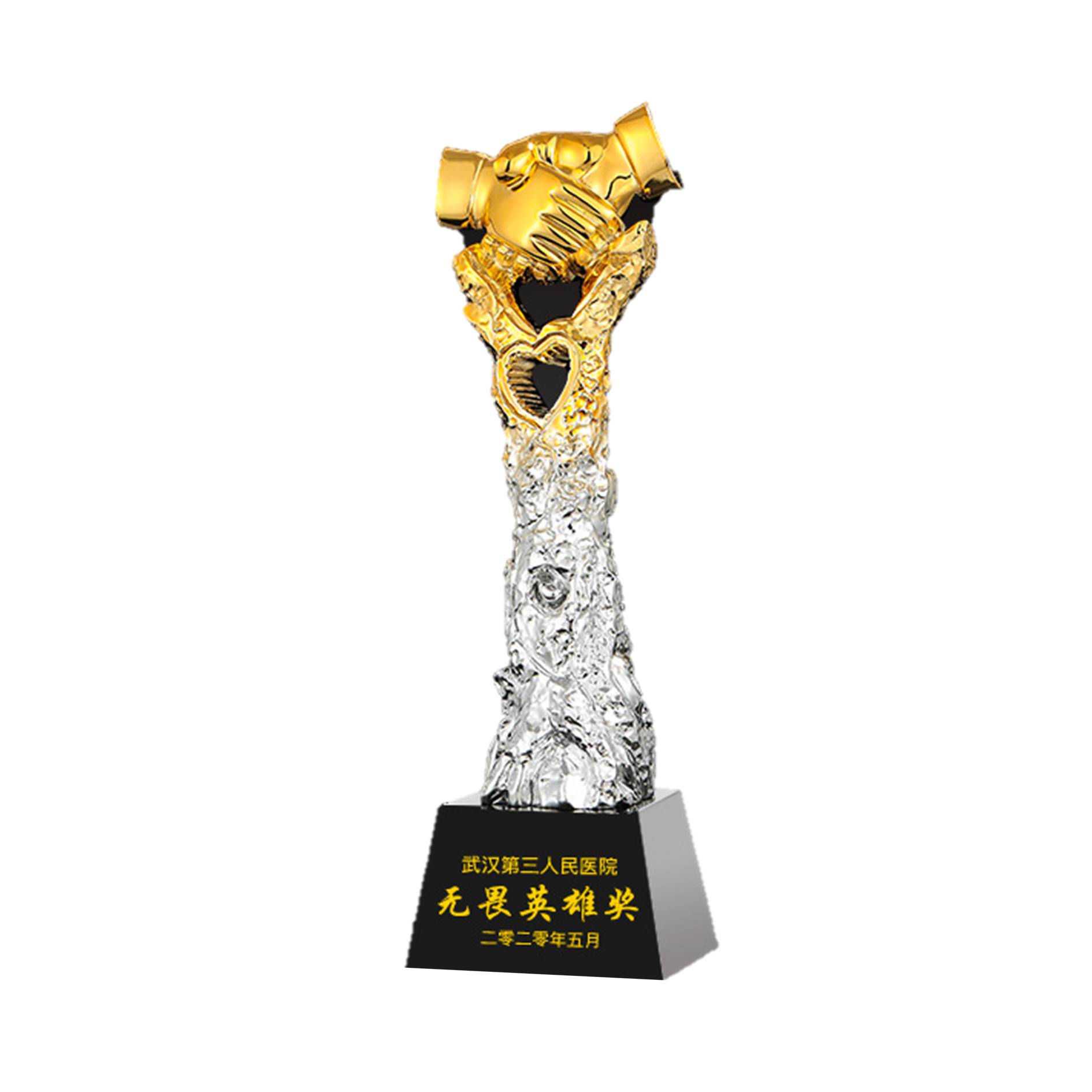 Shake Hand Shape Award Golden Gradient Resin Trophy 1