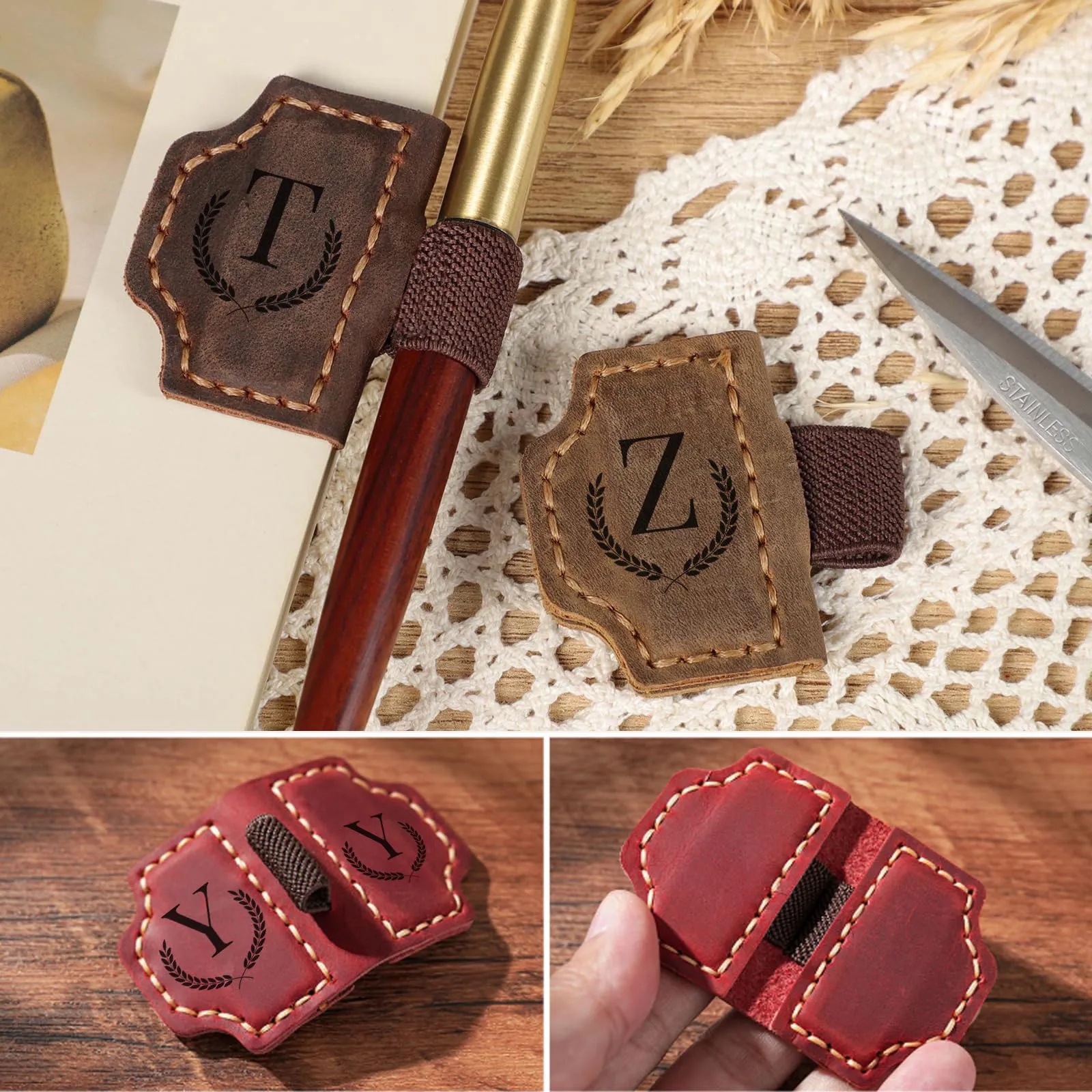 Magnetic Leather Bookmark with Pen Holder 1
