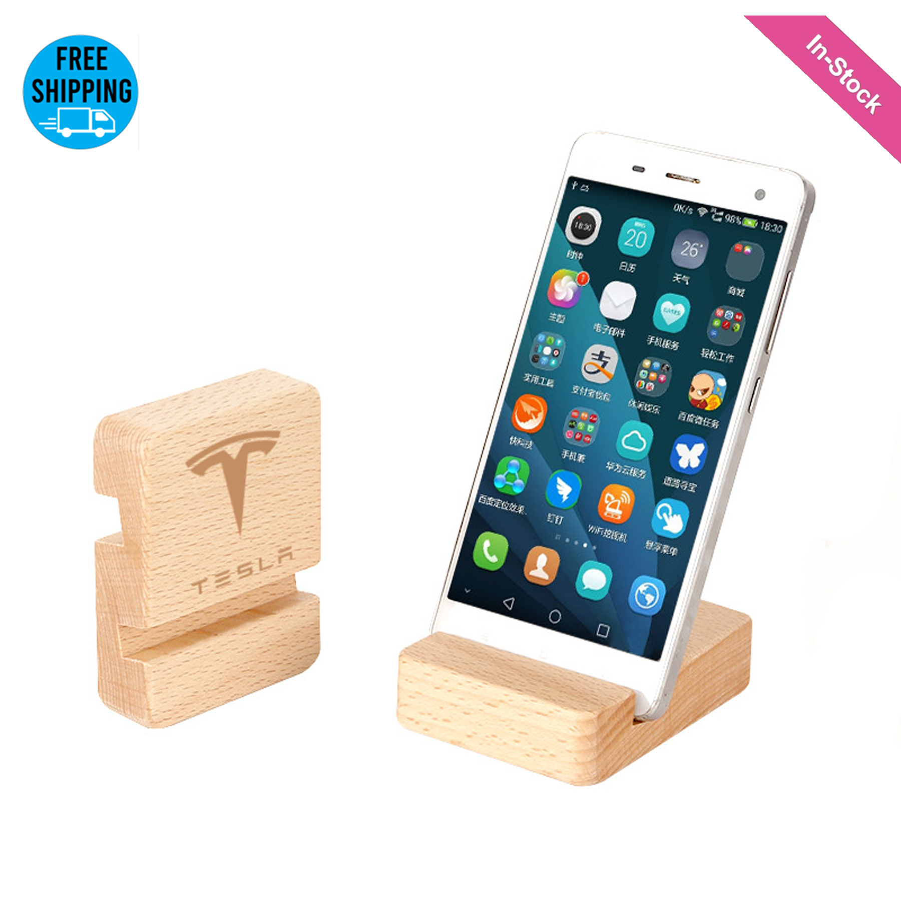 Dual Slots Wooden Cell Phone Pad Stand 1