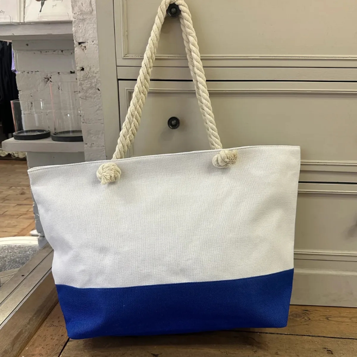 Canvas Jute Beach Grocery Tote Bag With Rope Handles, custom tote bag with logo imprint 4