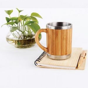 10oz Double Walled Stainless Steel Bamboo Coffee Travel Mug 7