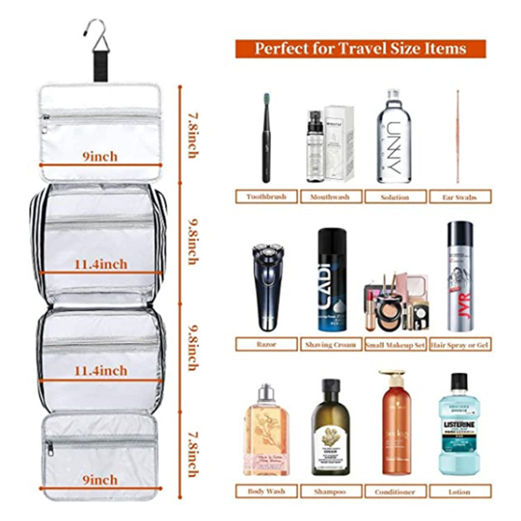 High Capacity Foldable Navy White Stripe Toiletry Bag 4