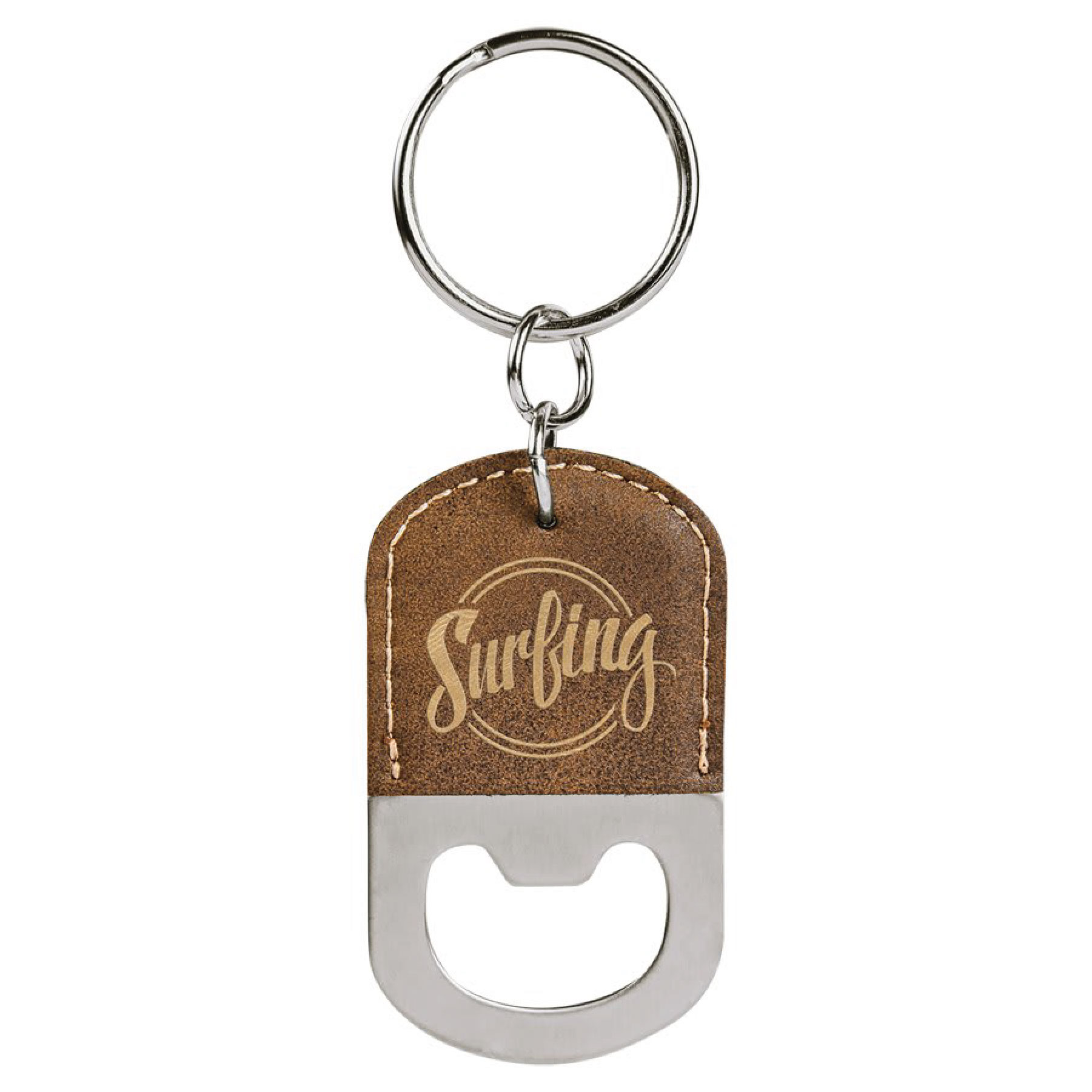 Rustic/Gold Oval Leatherette Bottle Opener Keychain 1