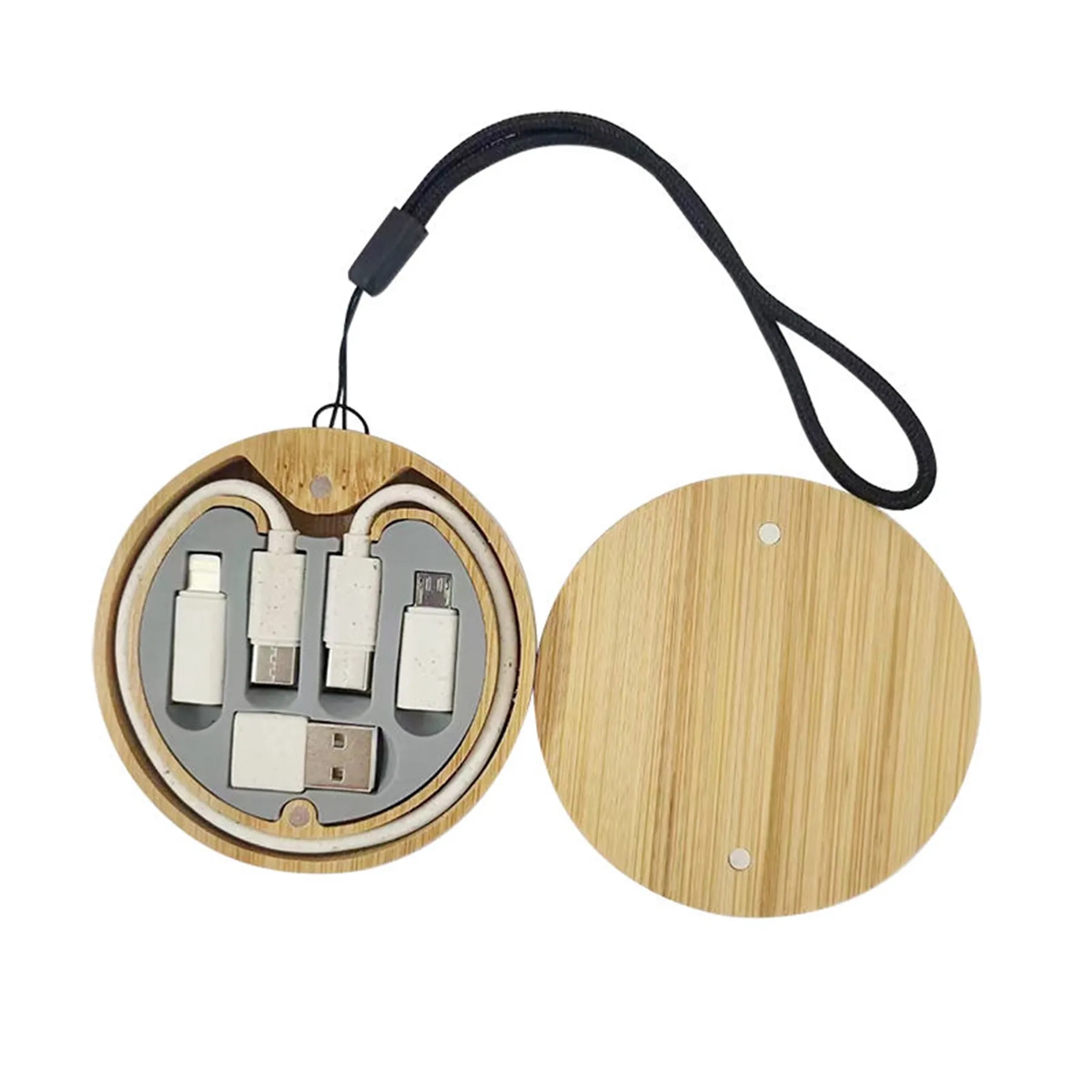 Wood Round Multi USB Charging Adapter Cable Kit 6