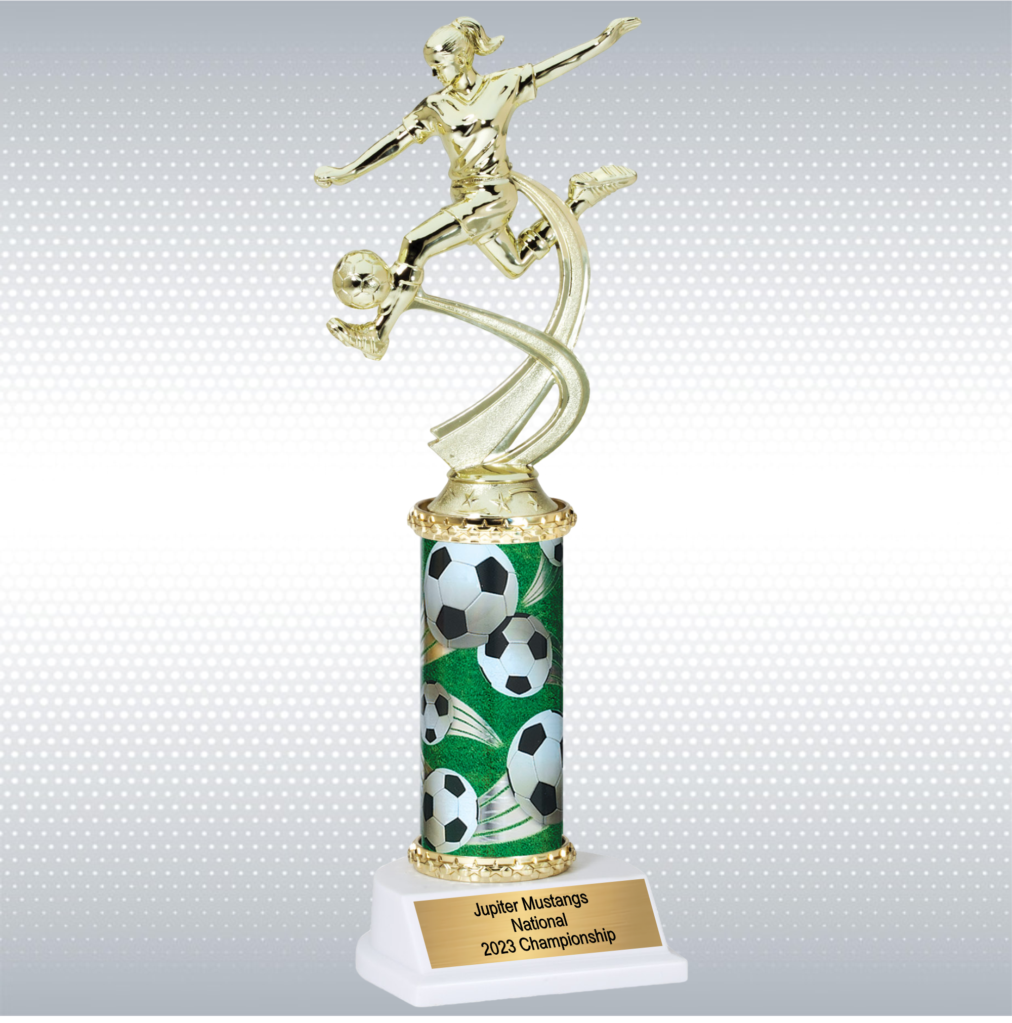 Assembled Female Soccer Trophy w/ White Base 2