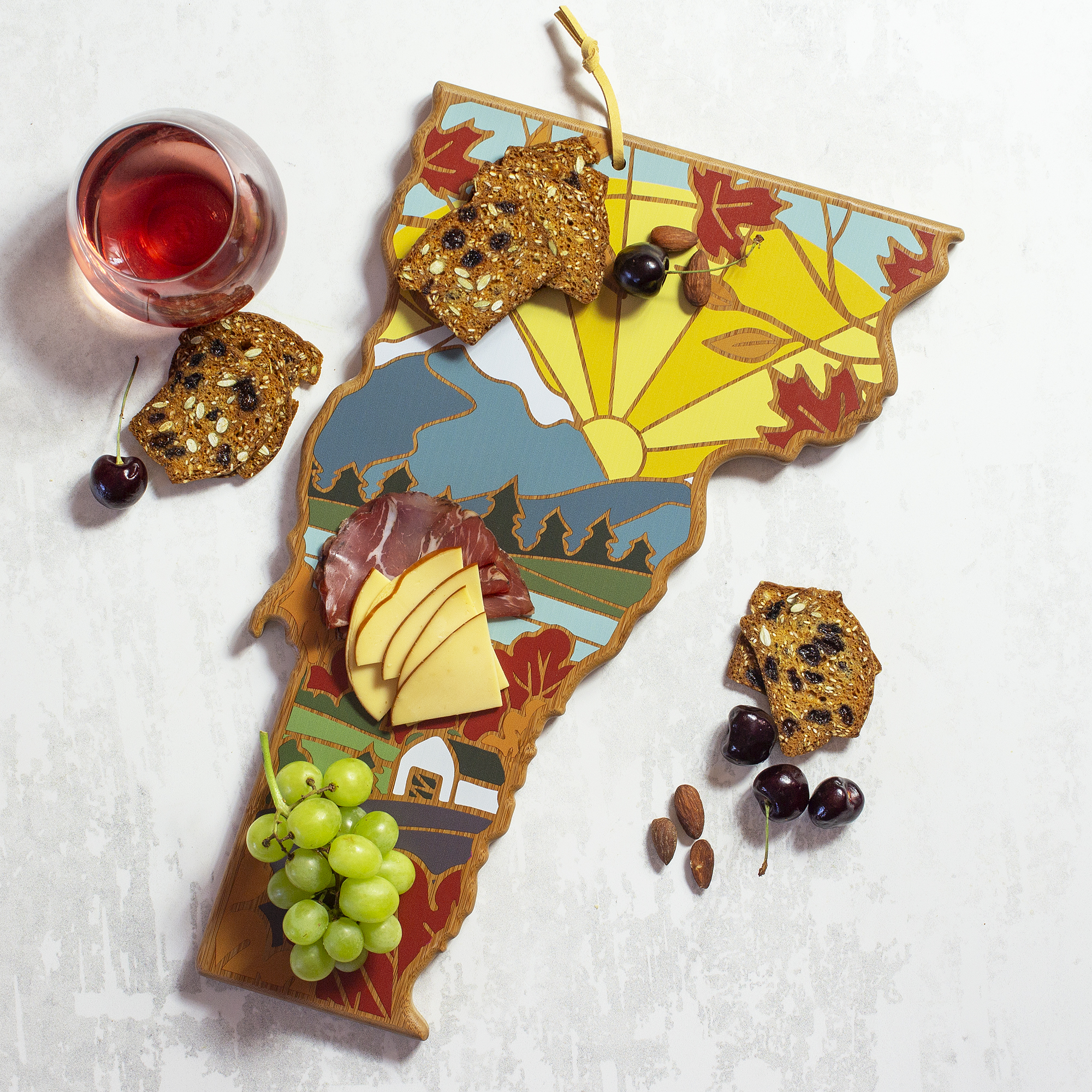 Vermont State Shaped Serving and Cutting Board with Artwork by Summer Stokes 2