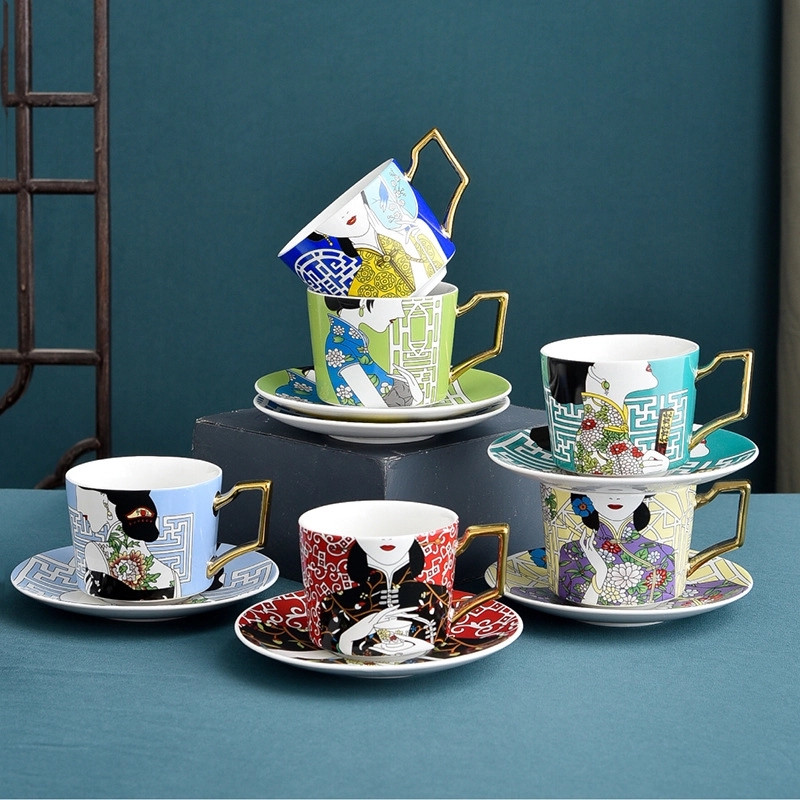 Custom 8 oz Ceramic Coffee Mug Saucer Set 9