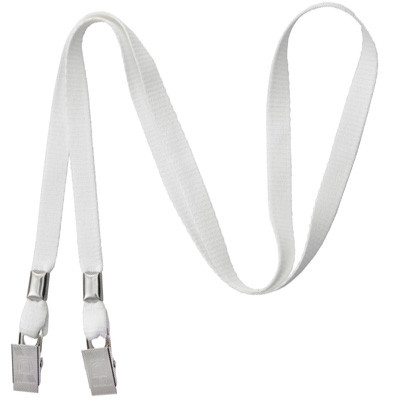 3/8" Blank Double Ended Lanyard w/Bulldog Clip (White) 2