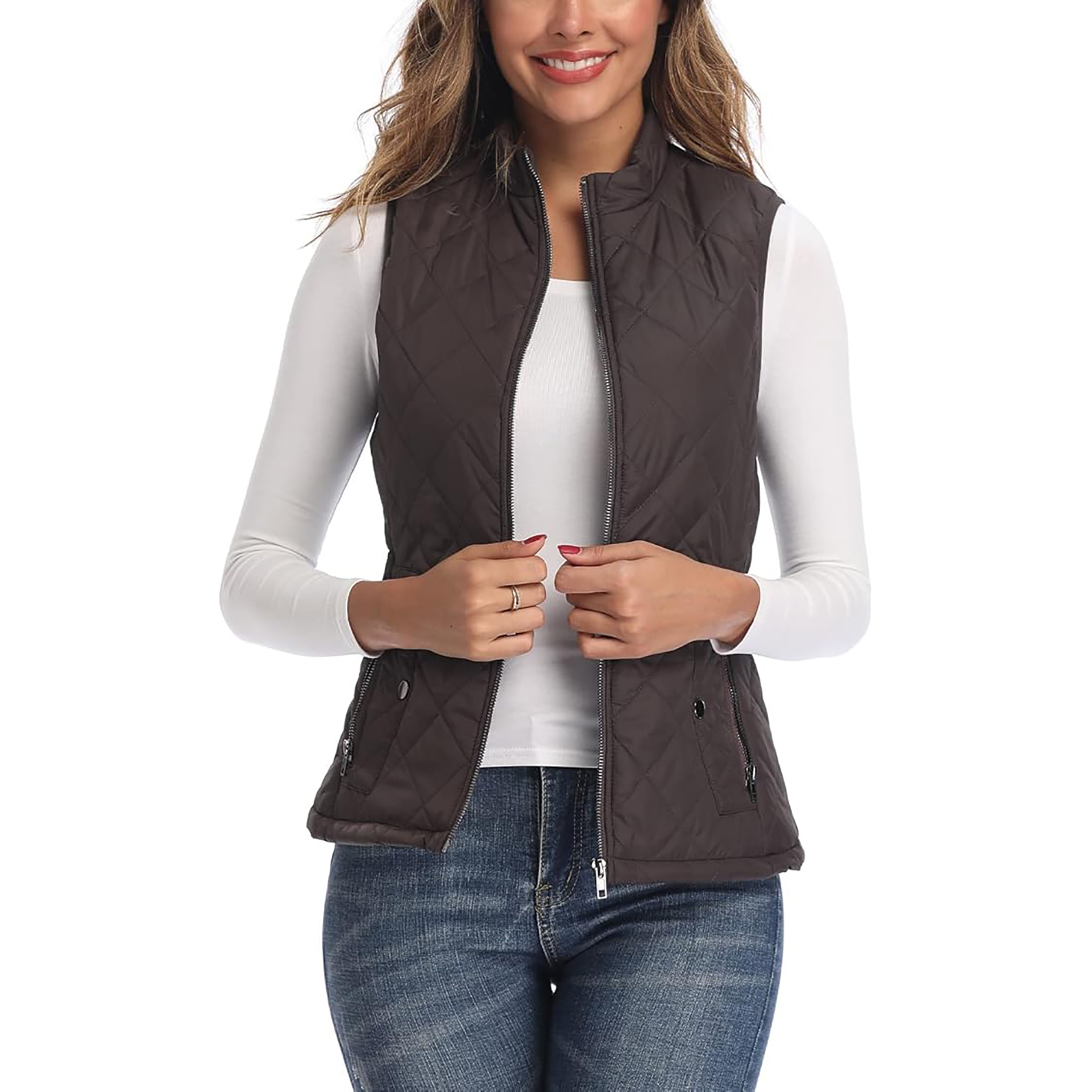 Women's Stand Collar Lightweight Zipper Quilted Vest 4