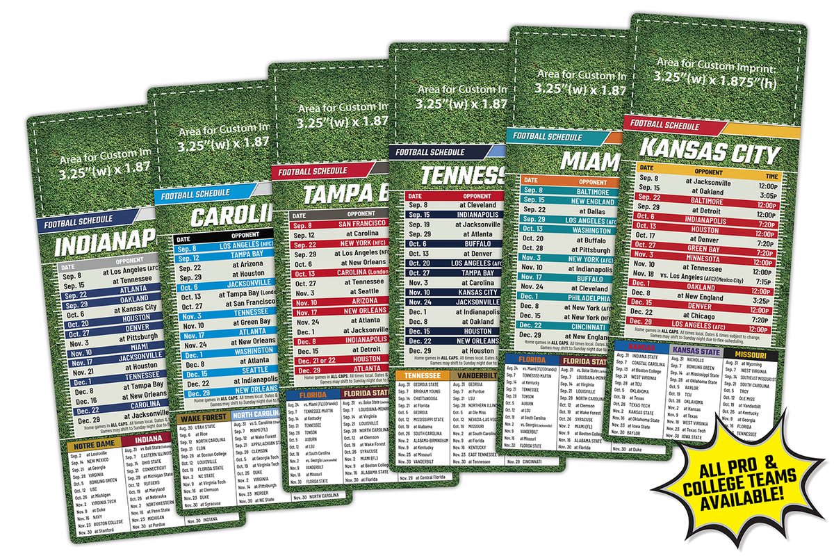 Magnet Sport Schedules - 3.5x8.5 Football Round Corners - 25 mil.