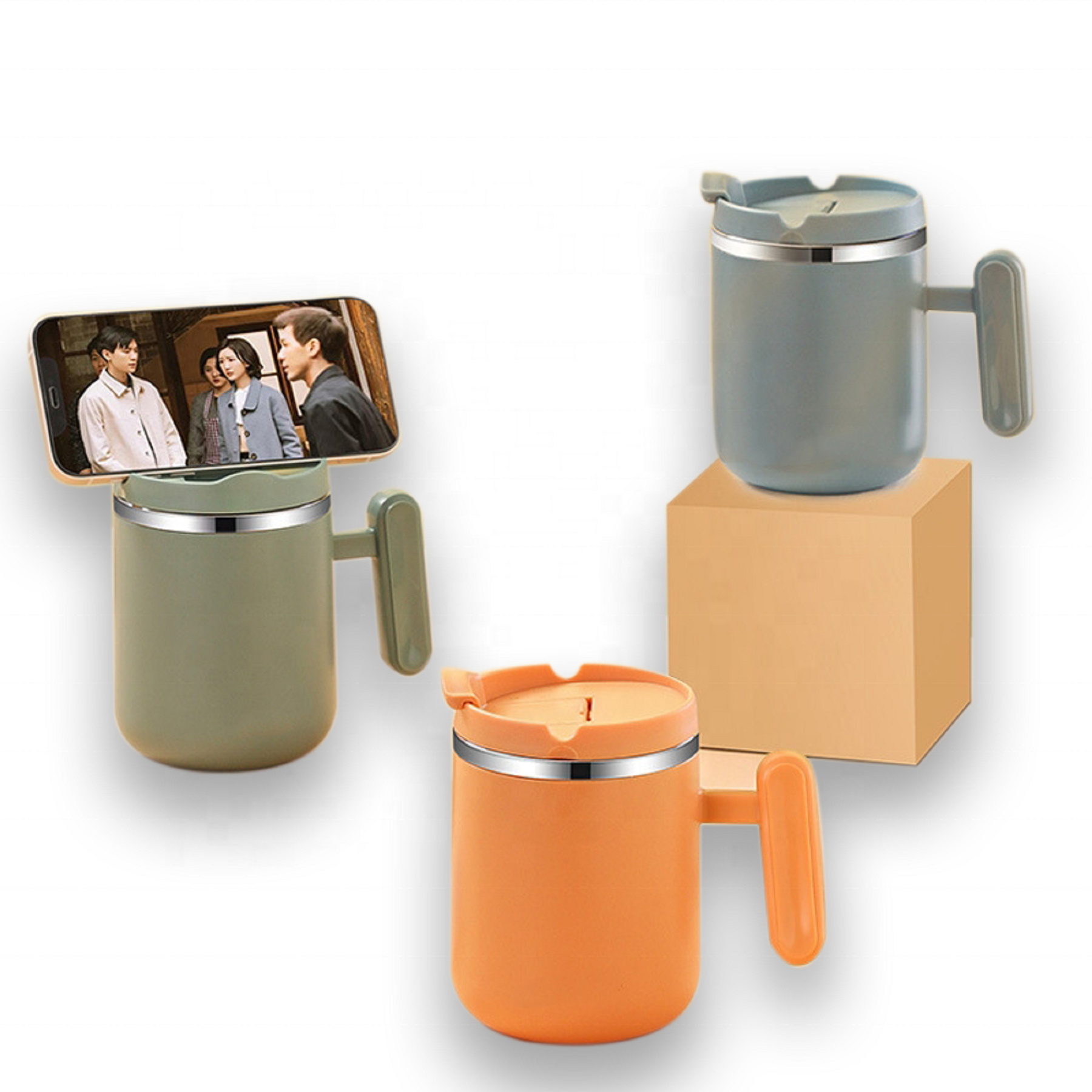 15 Oz. Stainless Steel Coffee Mug with Phone Stand 4