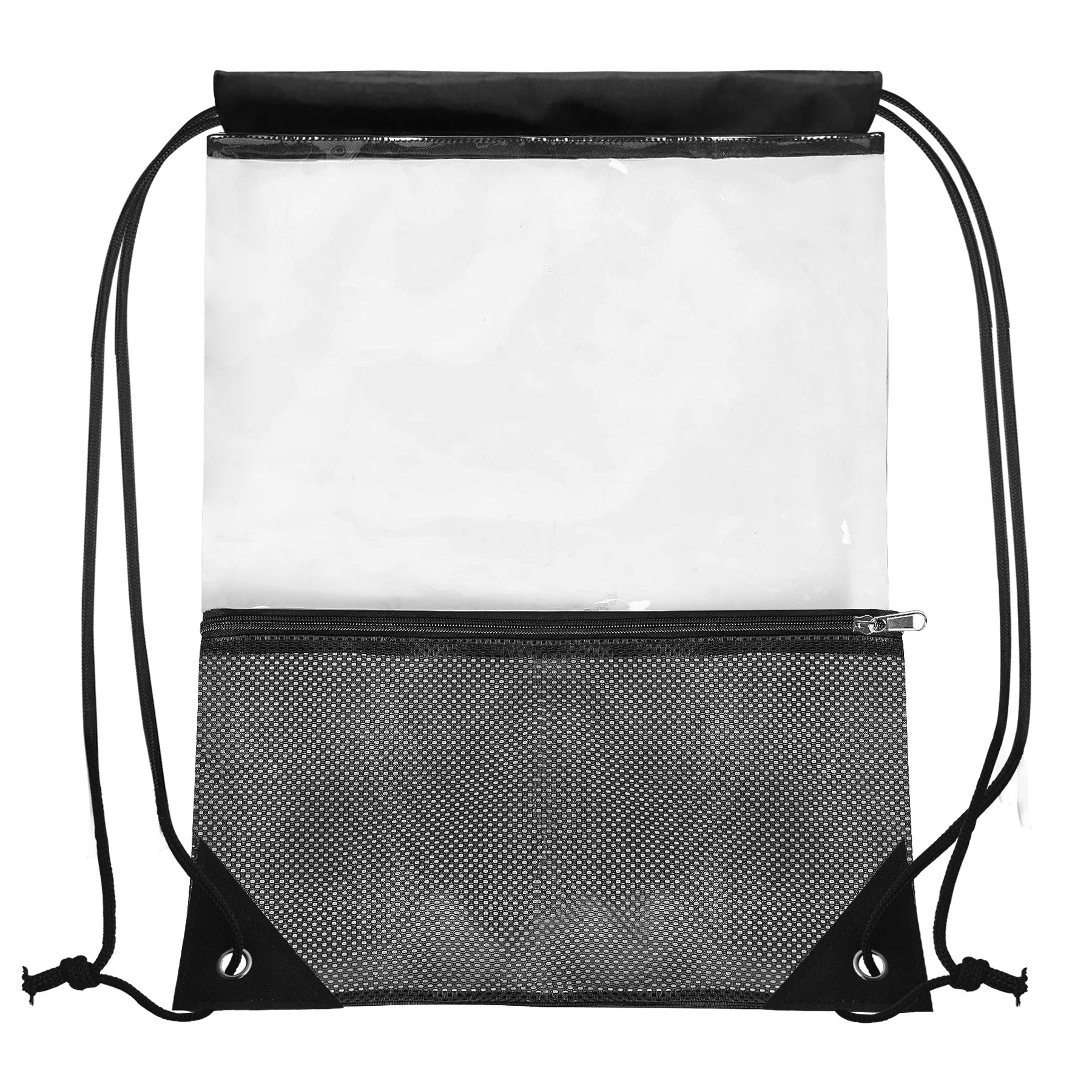 PVC Drawstring Backpack with Front Zipper Mesh Pocket 3