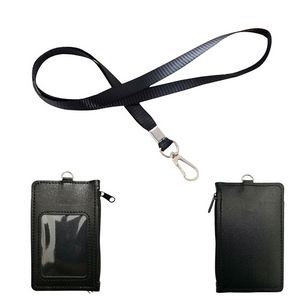 Elegant PU Leather Card Case With 1 Side Zipper Pocket And Lanyard 14