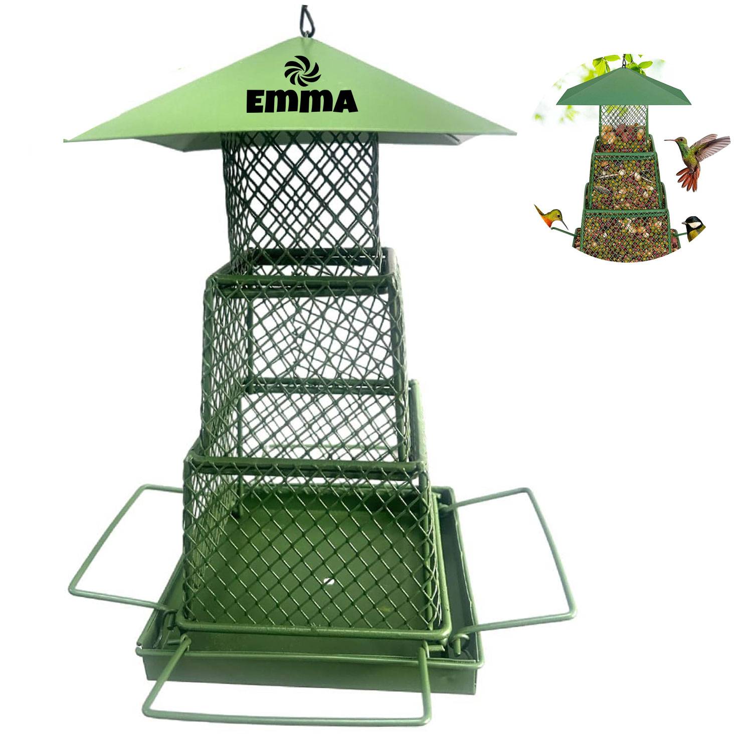 Squirrel-Resistant Green Metal Bird Feeder 2