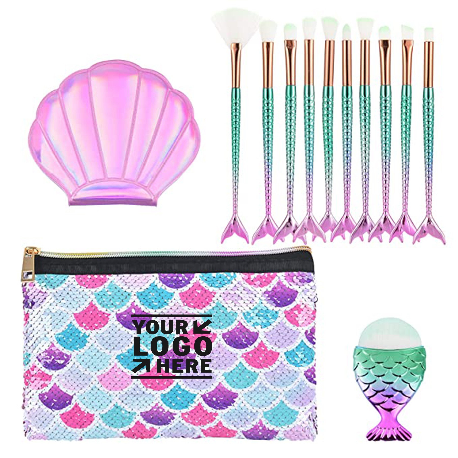 Mermaid Makeup Brush Set with Cosmtic Bag 1
