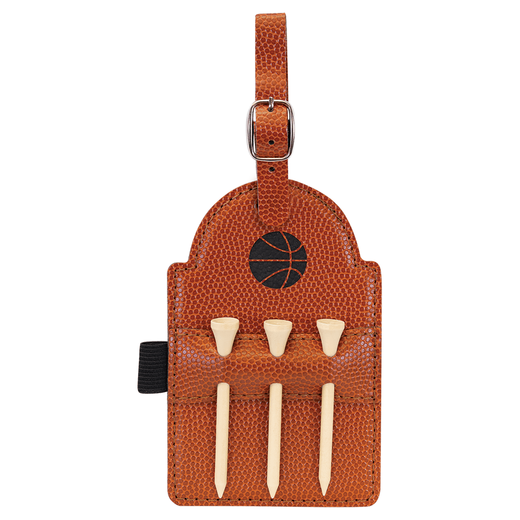 5" x 3 1/4" Basketball Leatherette Golf Bag Tag with 3 Wooden Tees 3