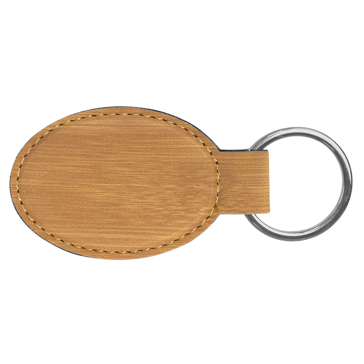3" x 1 3/4" Bamboo Leatherette Oval Keychain 3