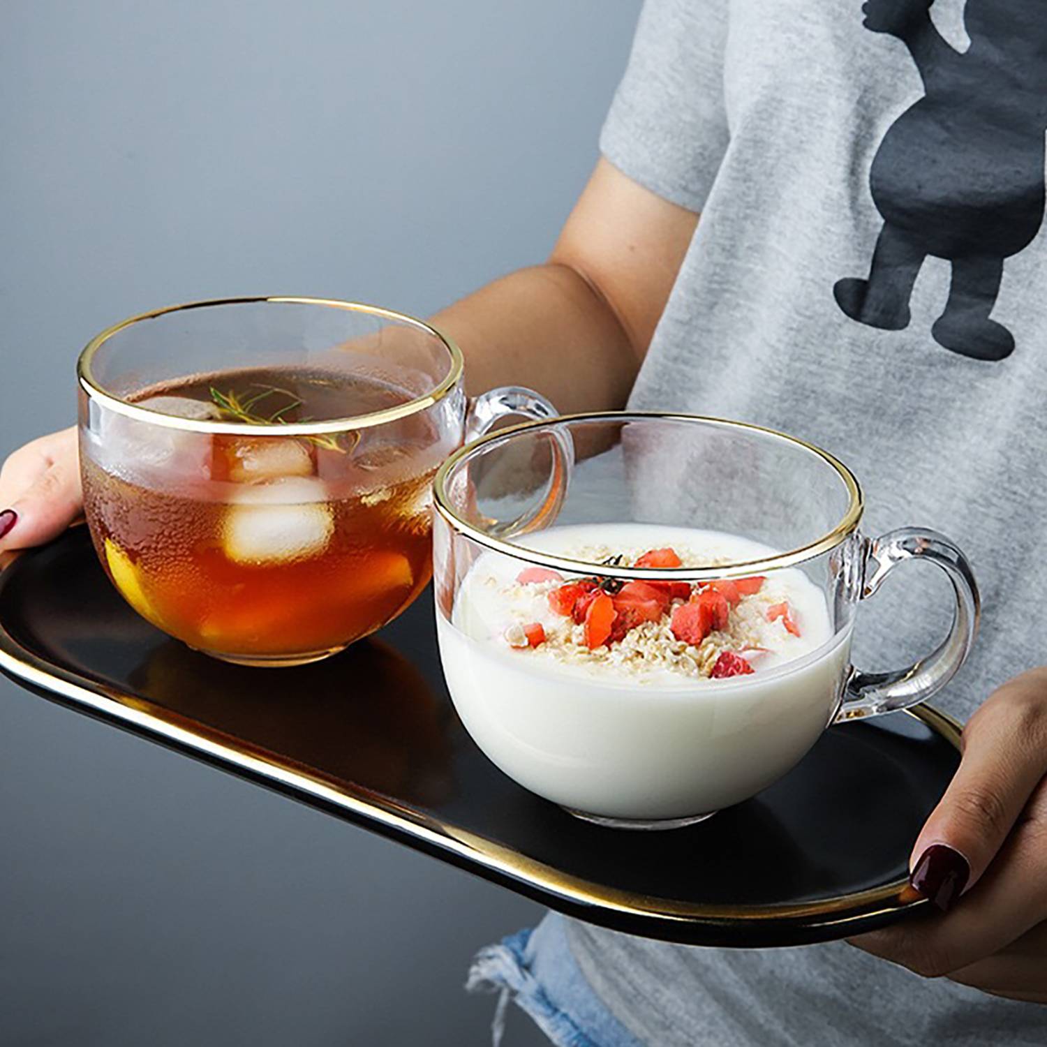 15Oz Clear Glass Breakfast Cup W/ Gold Rim 5