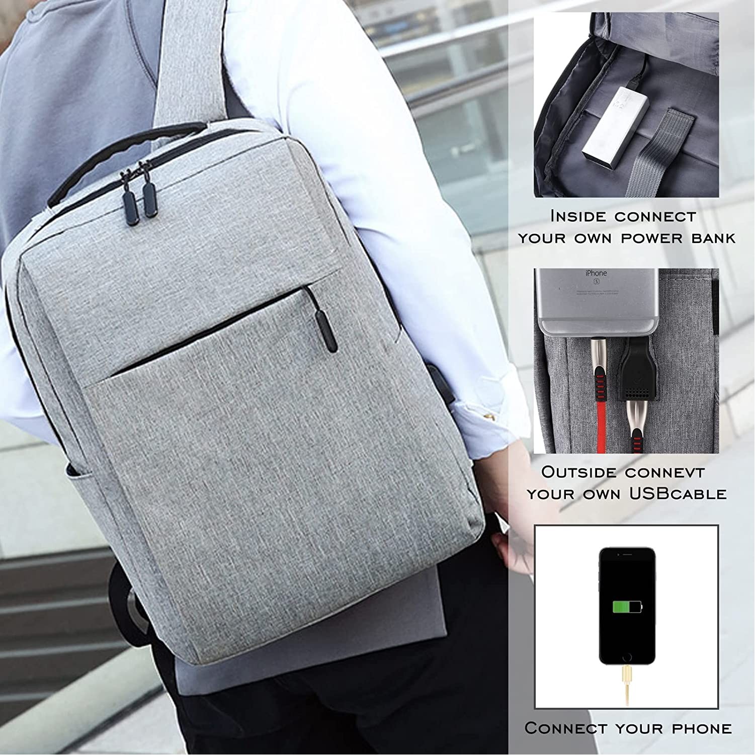 Simple And Natural Laptop Backpack,With Usb Charging Port,Traveling Backpack, In Stock Backpack 5
