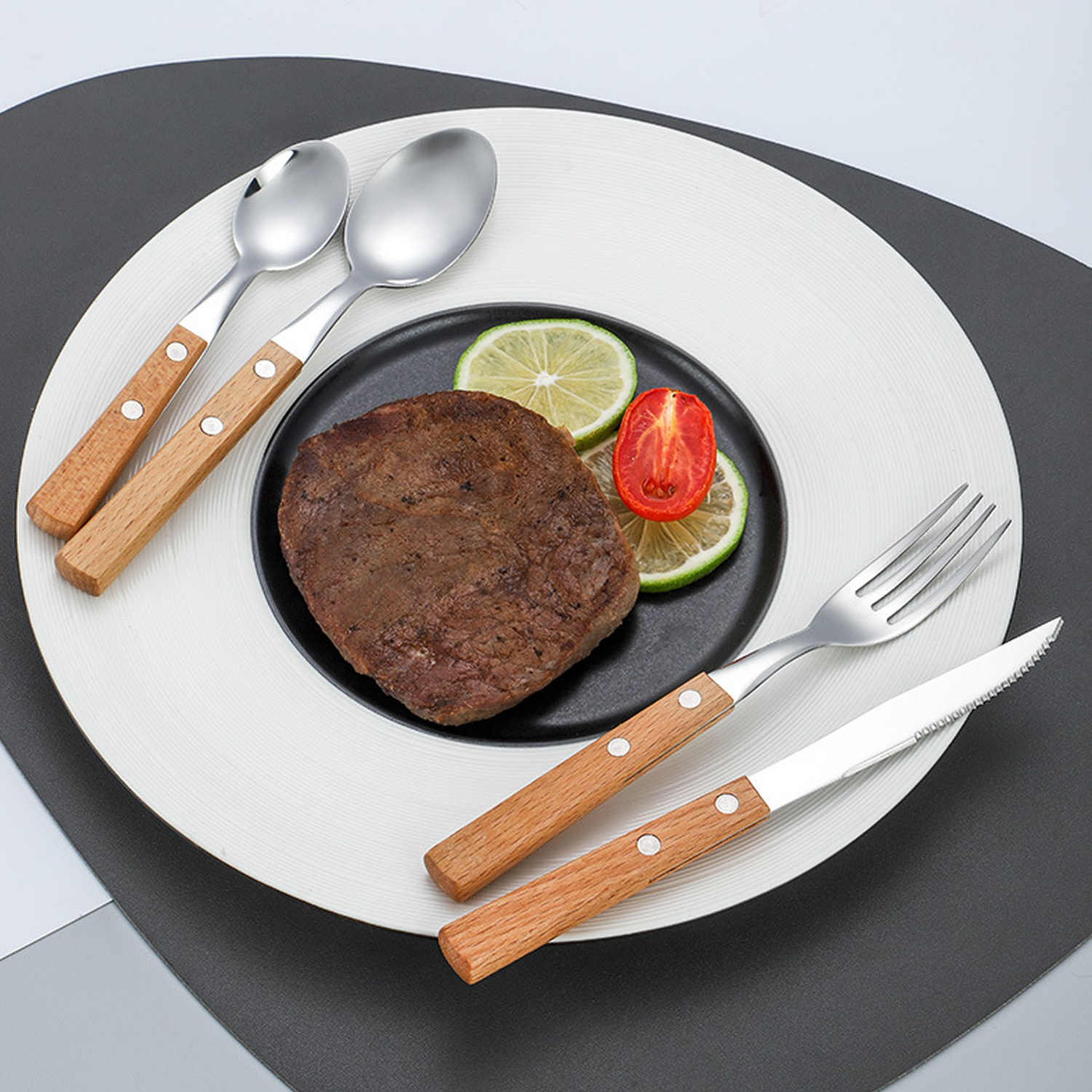 4pcs Stainless Steel Cutlery w/ Wooden Handle Flatware Set 7