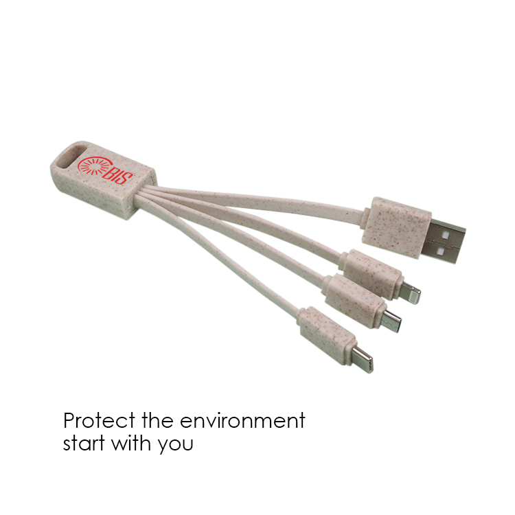 Eco Friendly Wheat Straw 4-in-1 Charging Cable With Type C, Lightning And Micro USB Connector 12