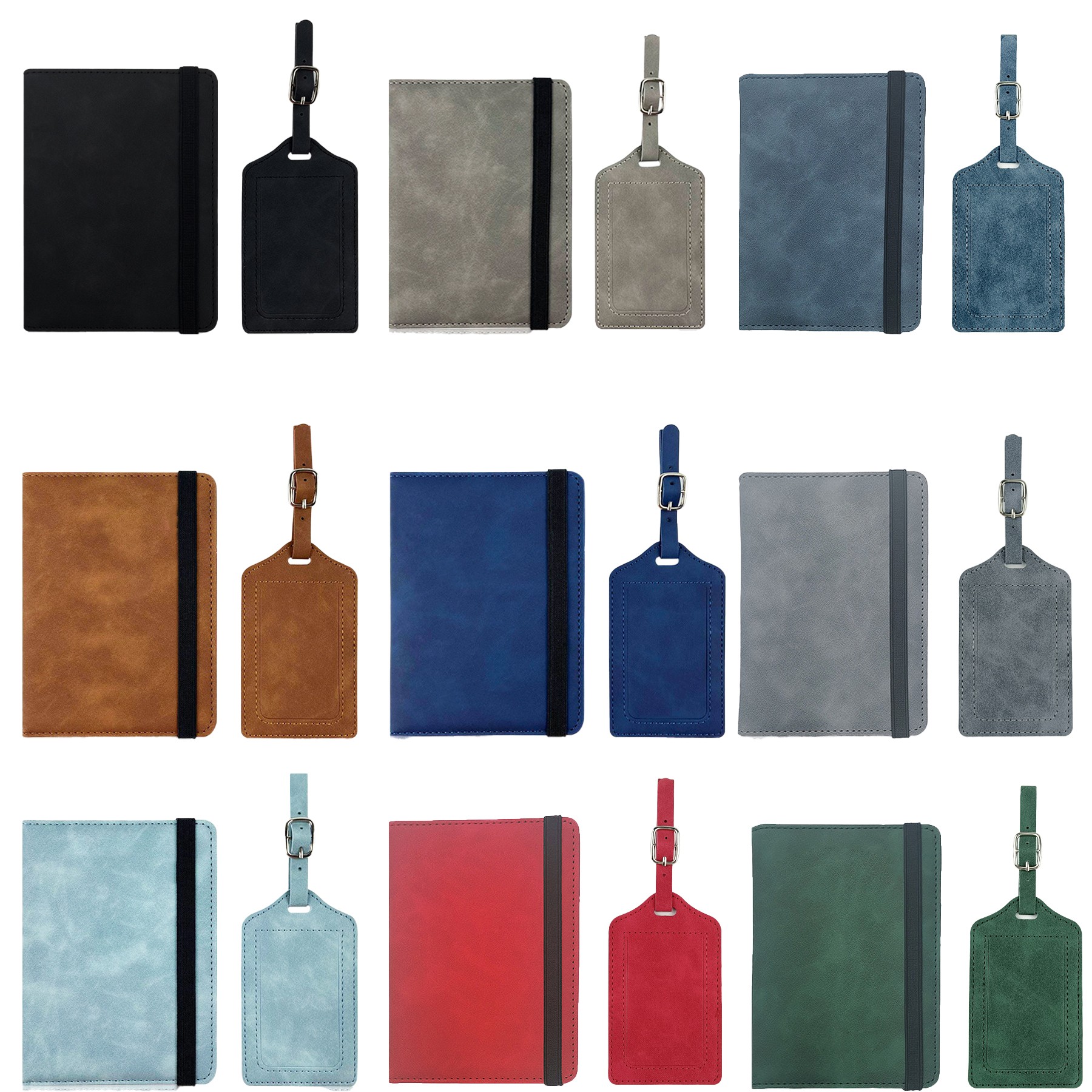 Pu Leather Anti Theft Brush Passport Case Luggage Tag Set 2