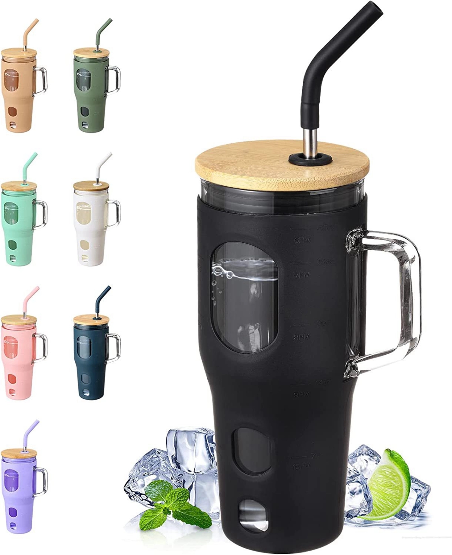 32 Oz Glass Tumbler with Straw and Bamboo Lid 2