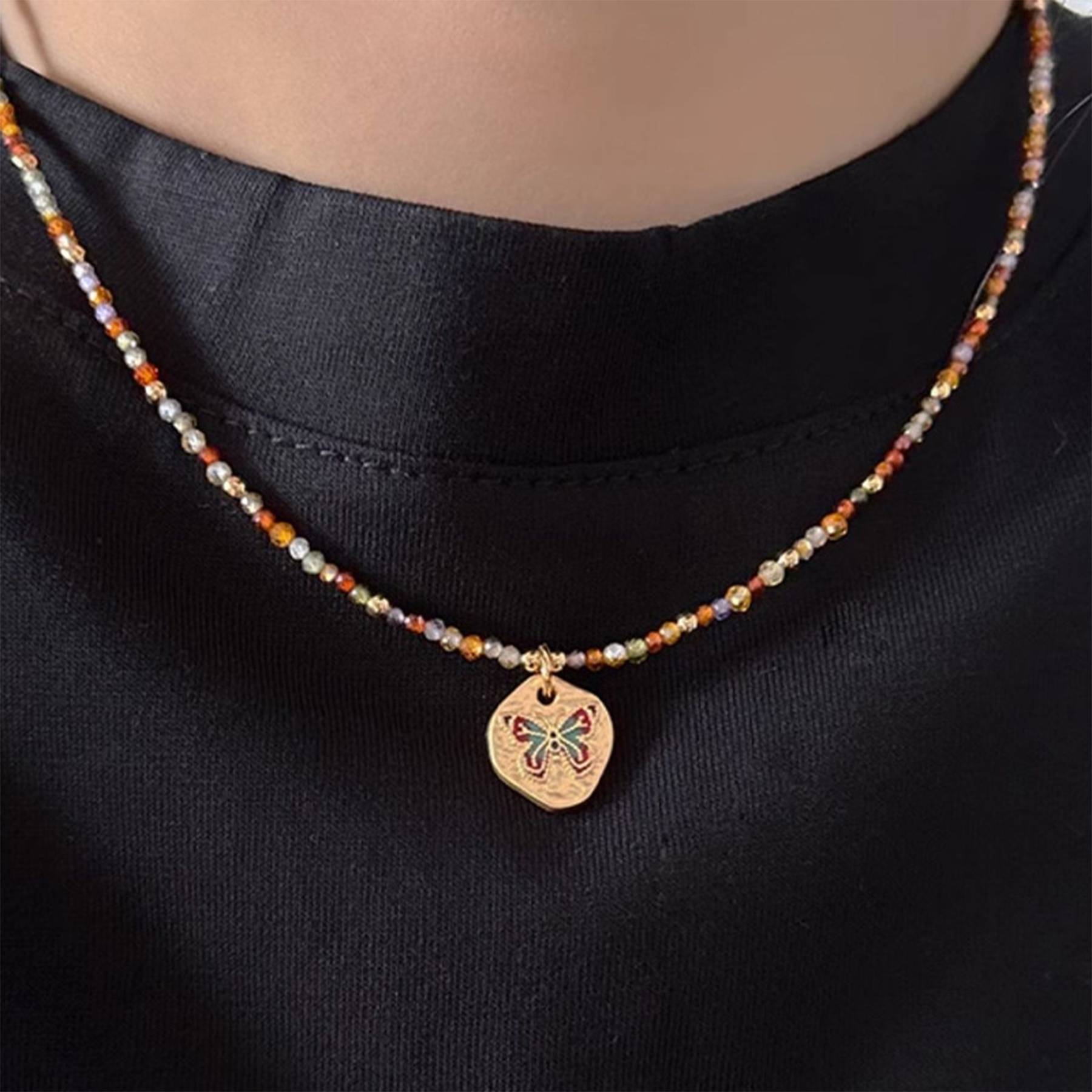 Brass Colorful beaded butterfly necklace bracelet set 3