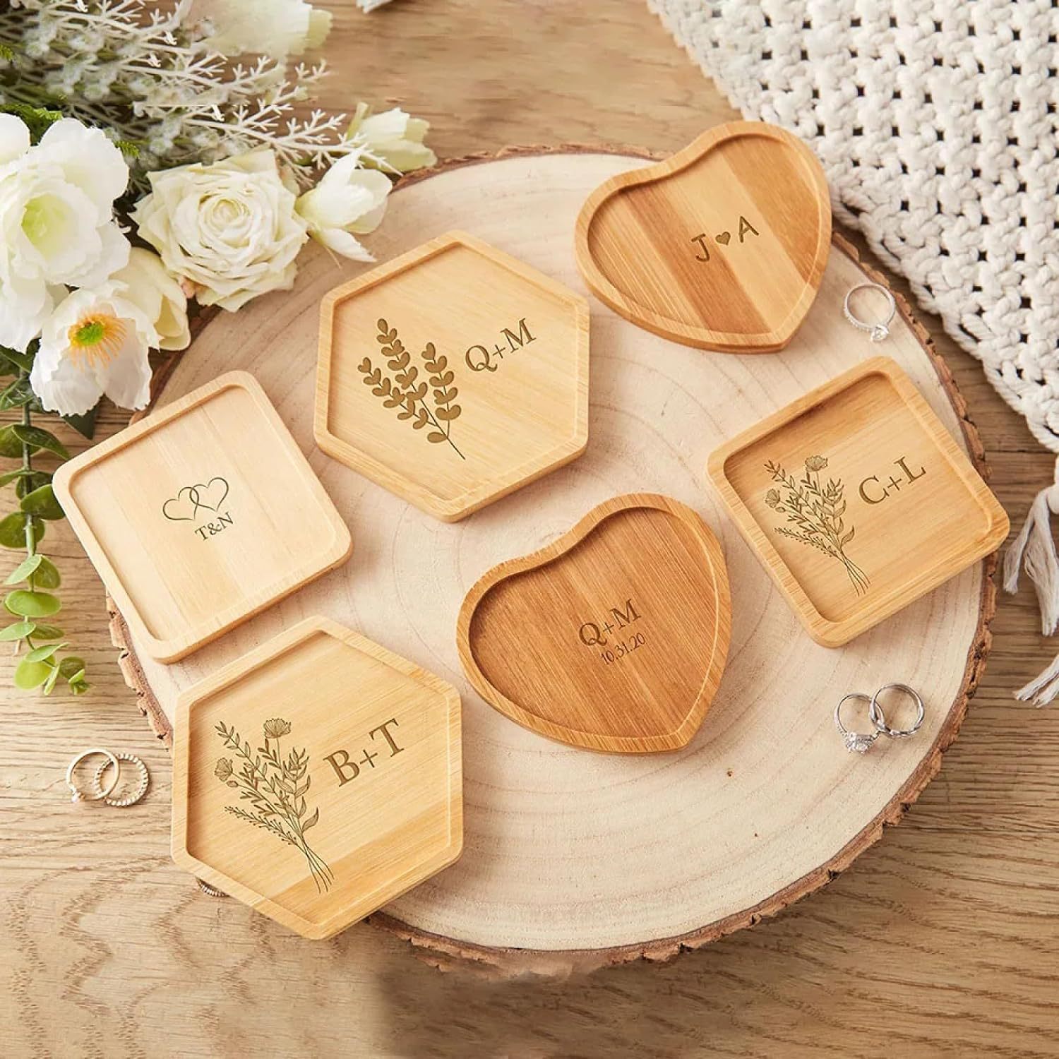 Solid Wood Jewelry Display Tray/Decorative Trinket Dish/ Dessert Snack Dish/Beverages Tray 1