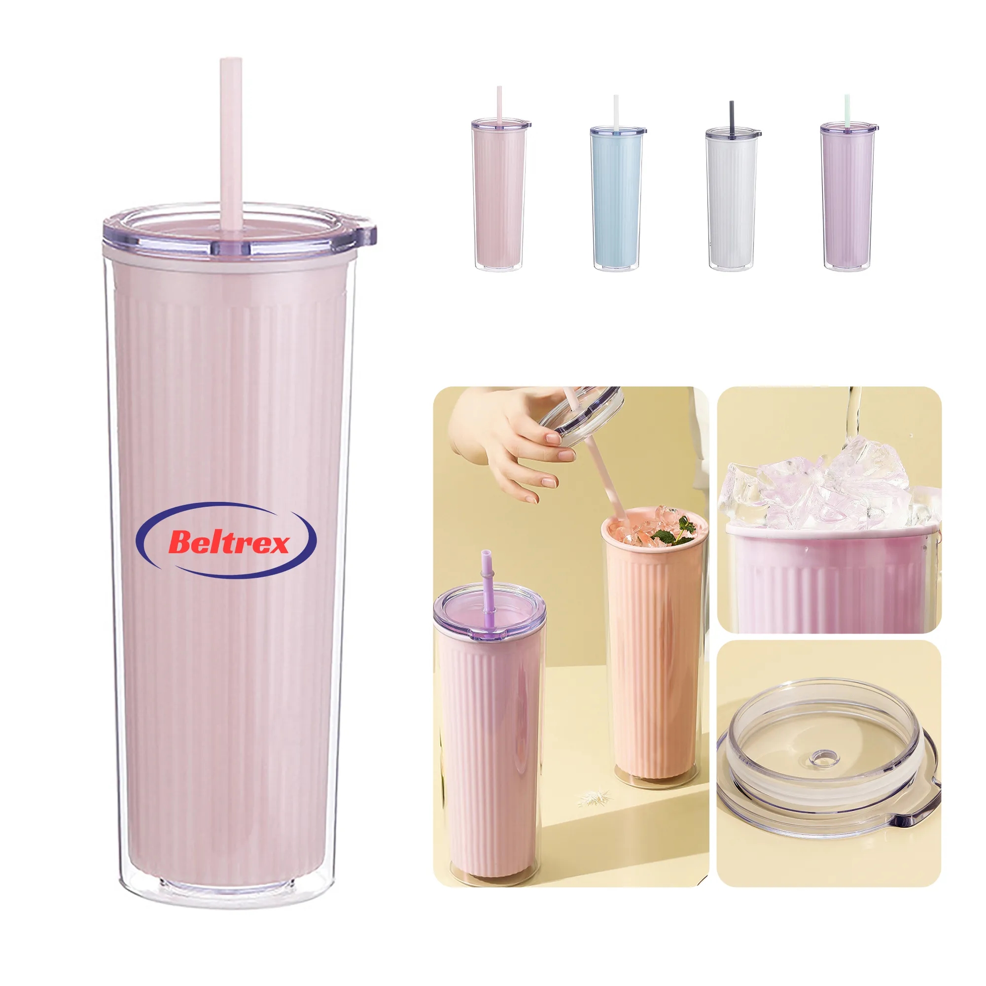 Reusable 20.3 oz Straw Cup with Striped Inner Design 2