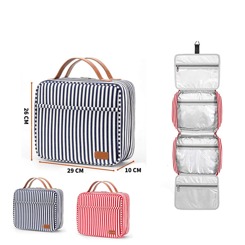 Striped Canvas Travel Waterproof Toiletry Bag / Hook 8