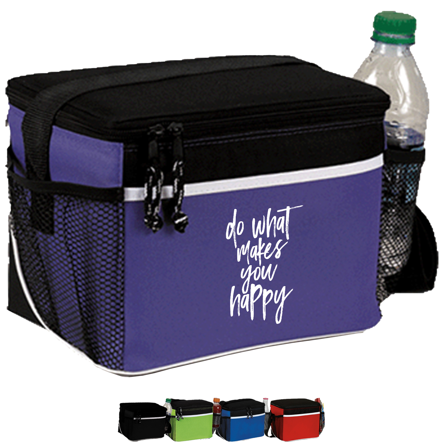 600D Frosted Insulated 6 Pack Cooler Bag w/ Front Pocket & 2 Side Mesh (8.5" x 7" x 6") 3