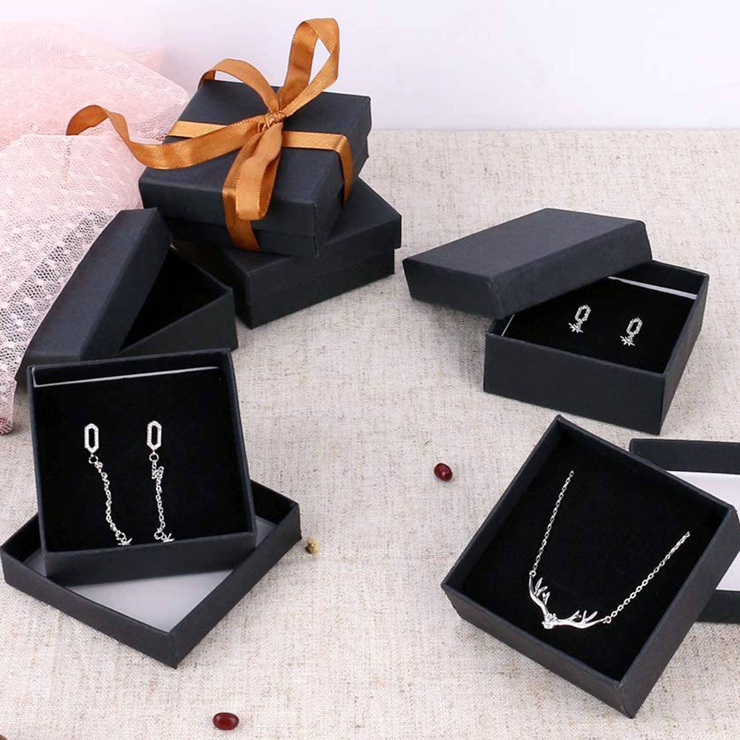 Black Cardboard Jewelry Gift Box with Sponge Cushion 5