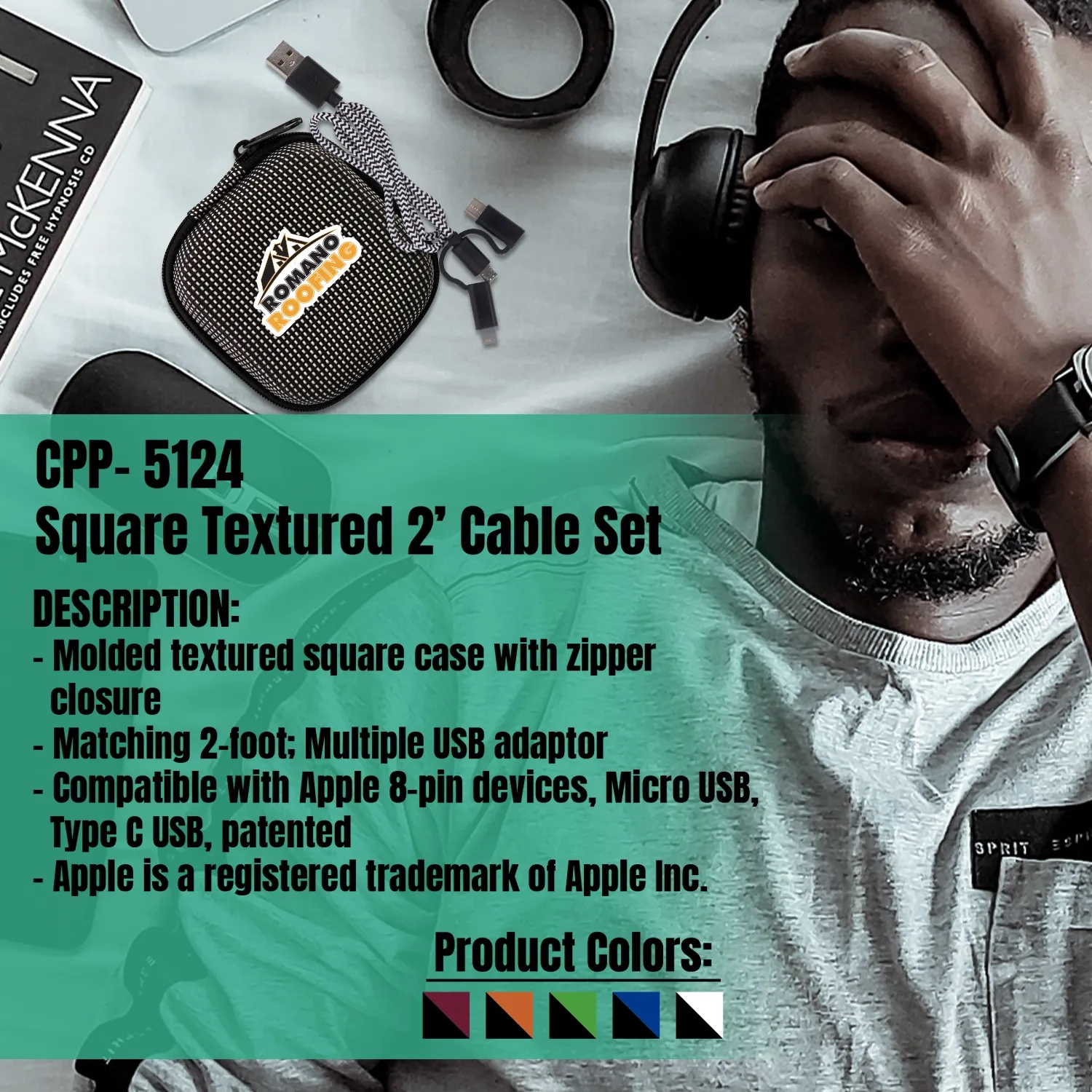 SQUARE TEXTURED 2' CABLE SET 14