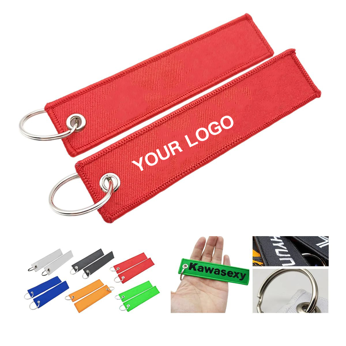 Woven Fabric Keychain Tag with Steel Ring 2
