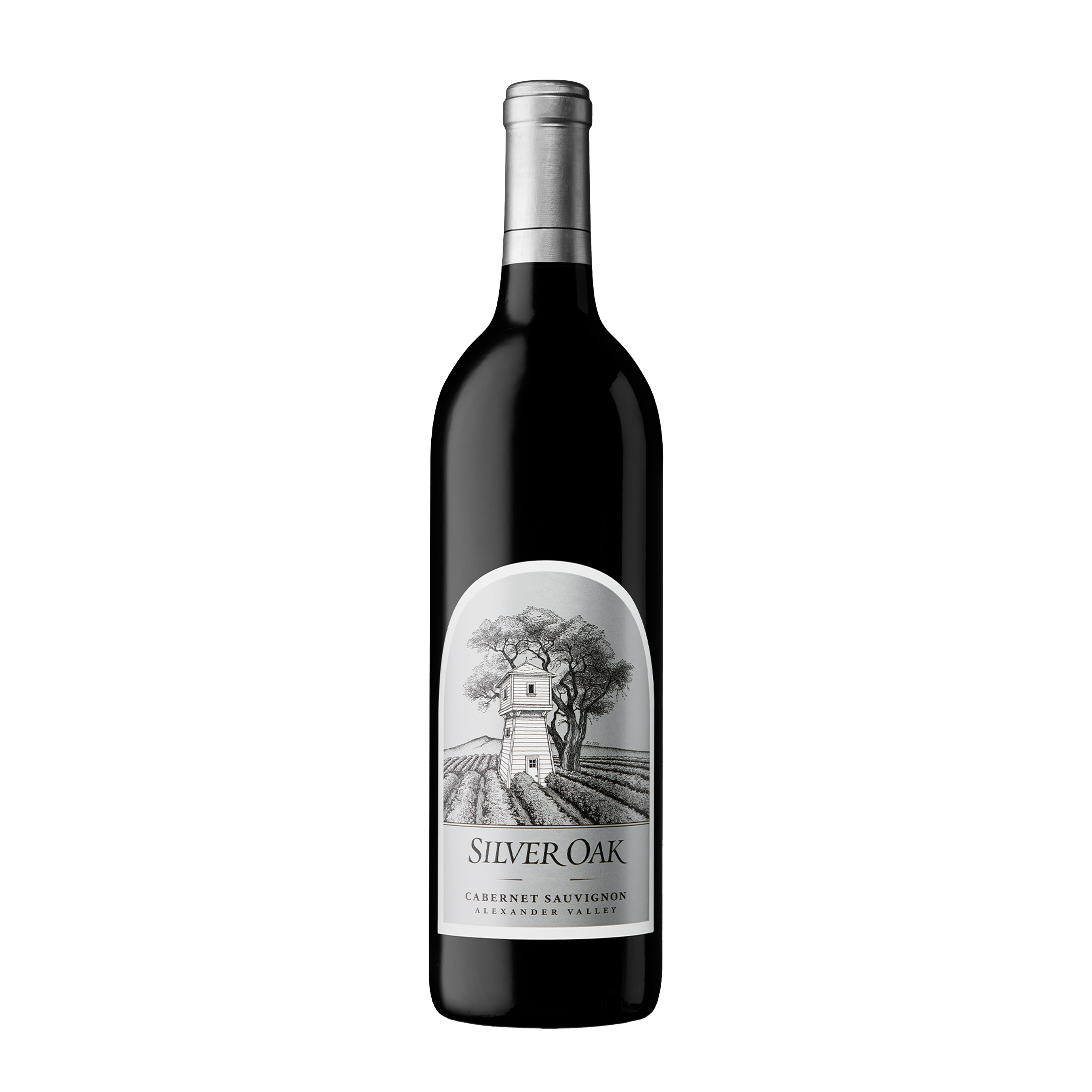 Etched Silver Oak Alexander Valley Cabernet Red Wine Bottle 1