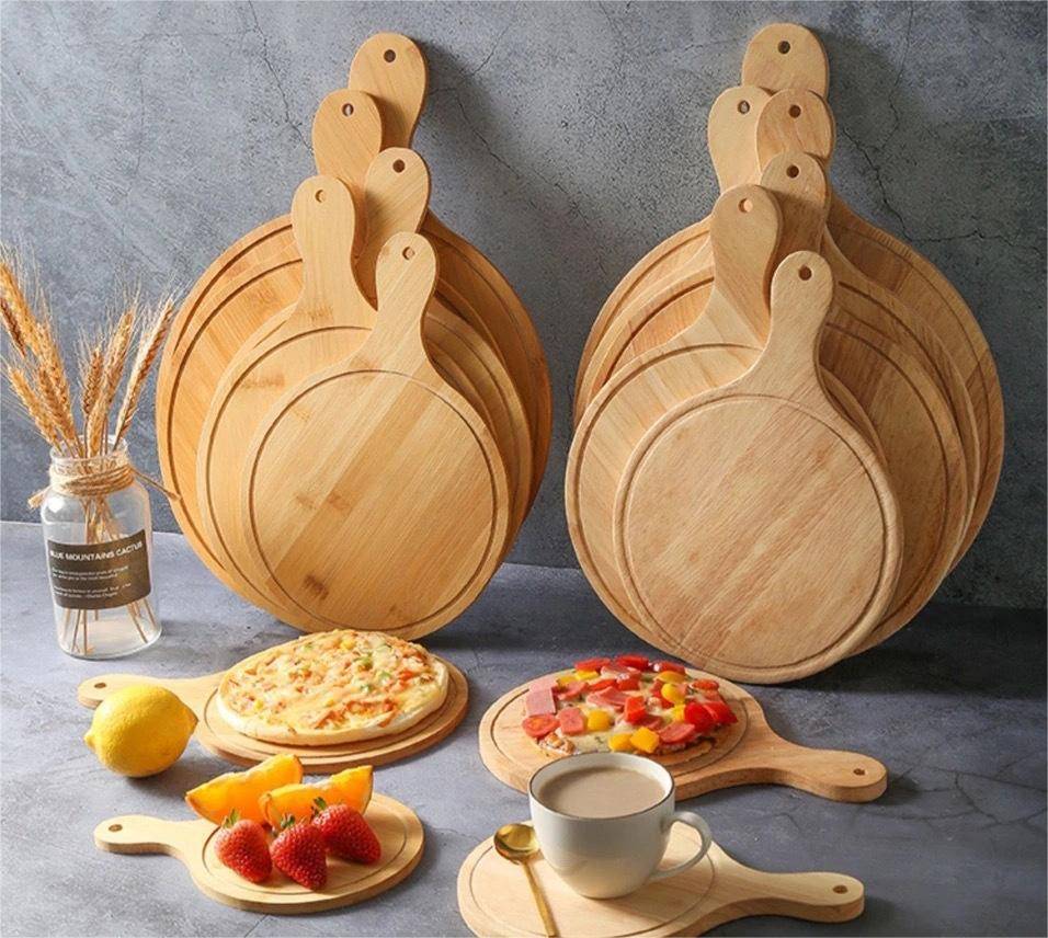 Round Wooden Pizza Paddle Tray 6