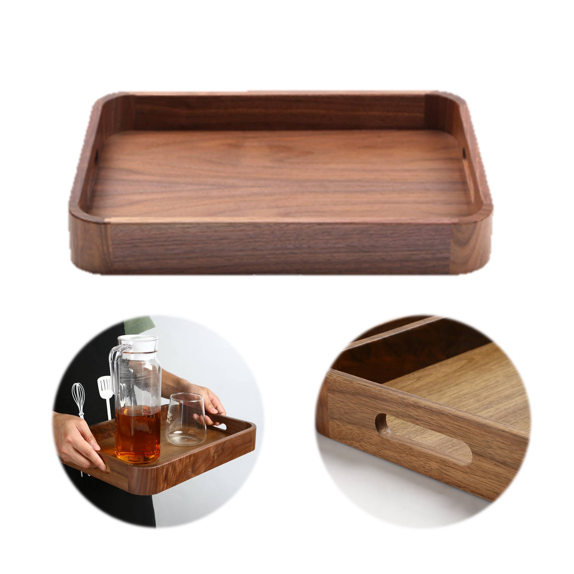 Walnut Wood Tray With Handles 1
