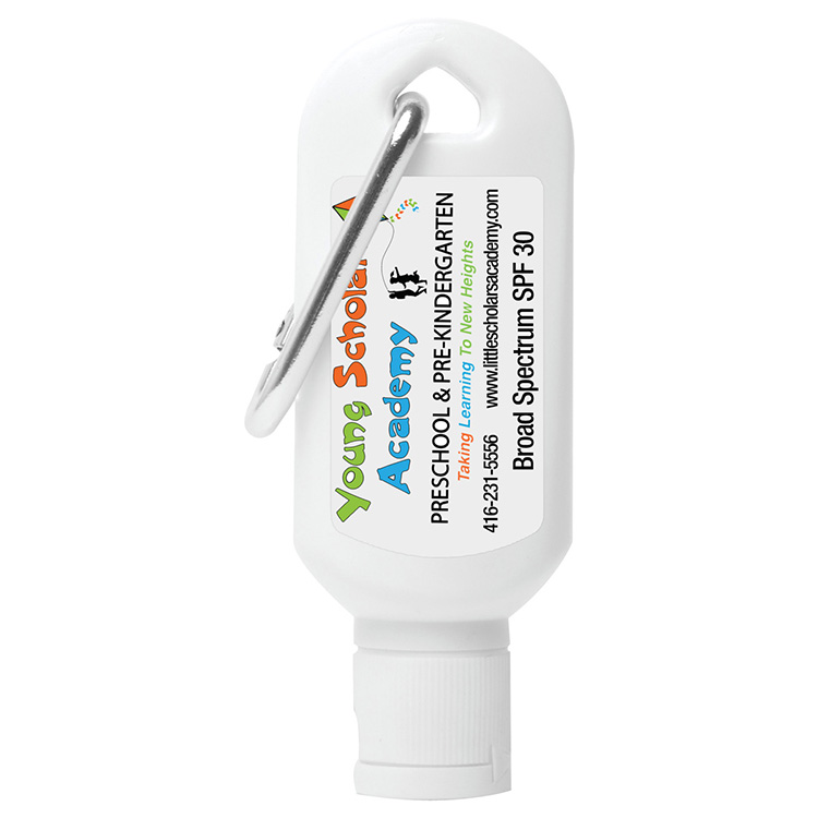 "Sunny Day" 1.0 oz Broad Spectrum SPF 30 Sunscreen Lotion in Solid White Carabiner Tottle 6