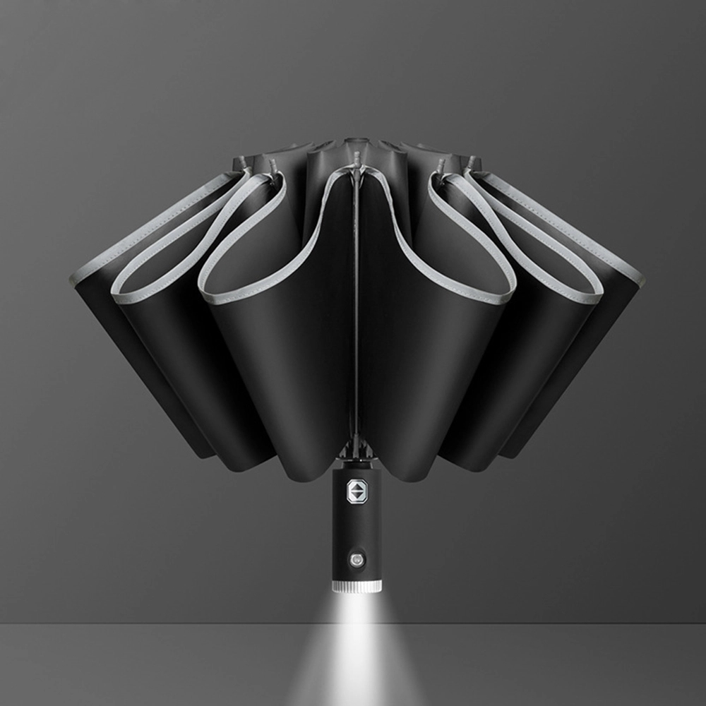 Inverted Reverse Umbrella with Reflective Strip Flashlight 3