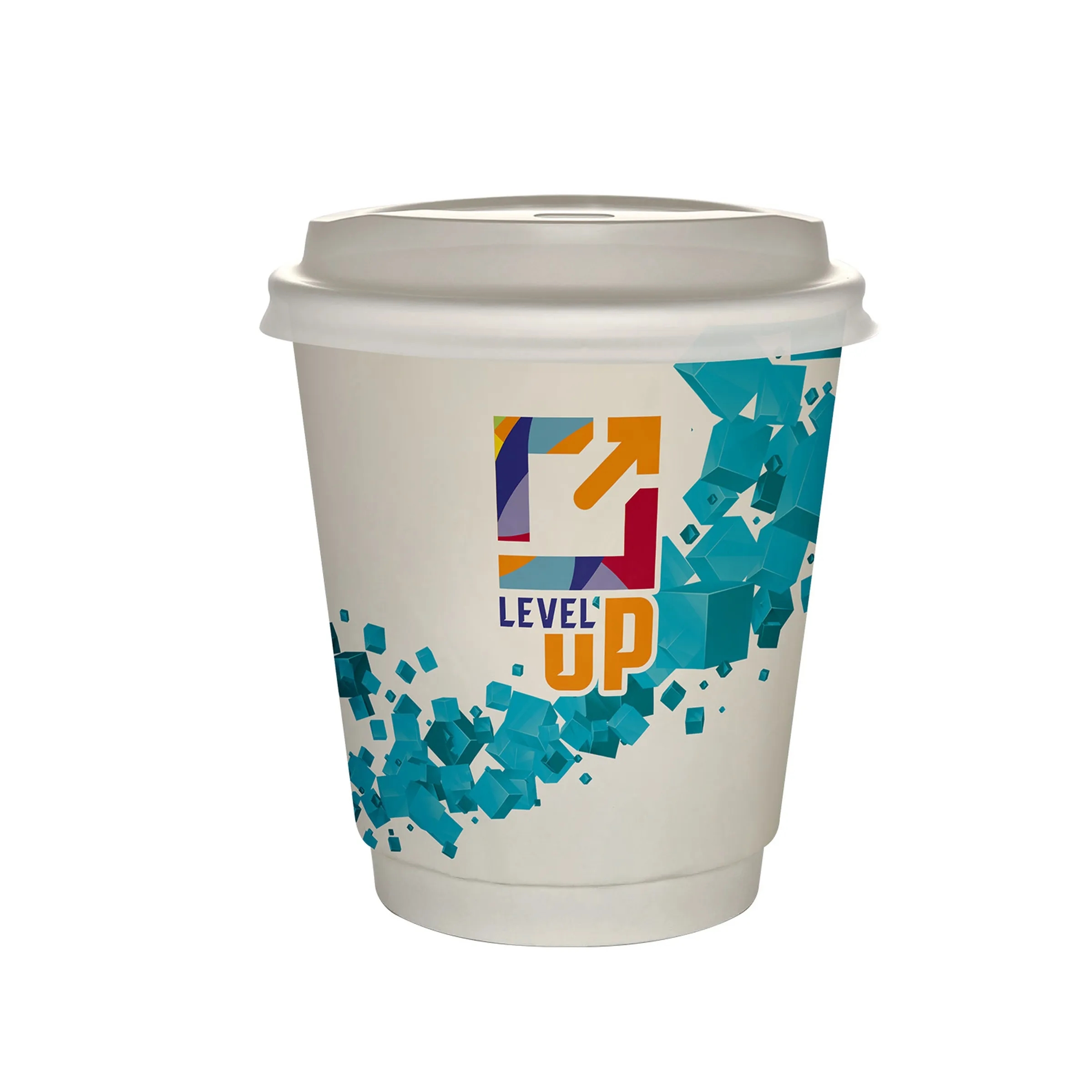 10 oz Full Color Floating Cubes Insulated Paper Cup With Lid 1