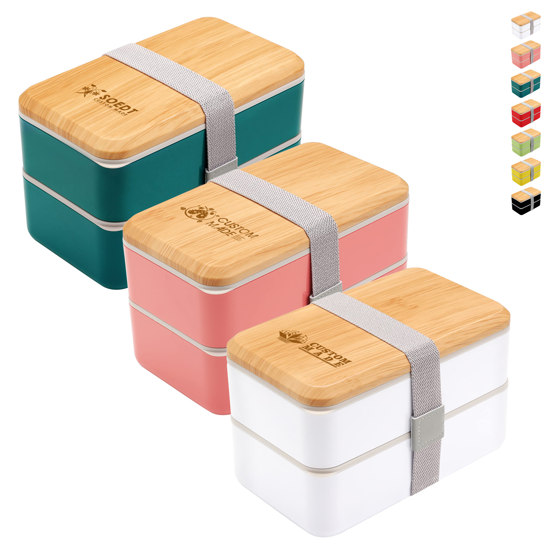 Wood Grain Double Decker Portable Lunch Box 6