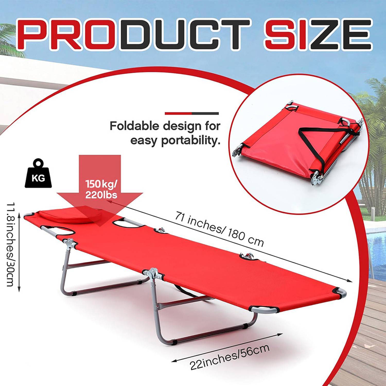 Detachable Tanning Pillow Folding Beach Lounge Chair 9