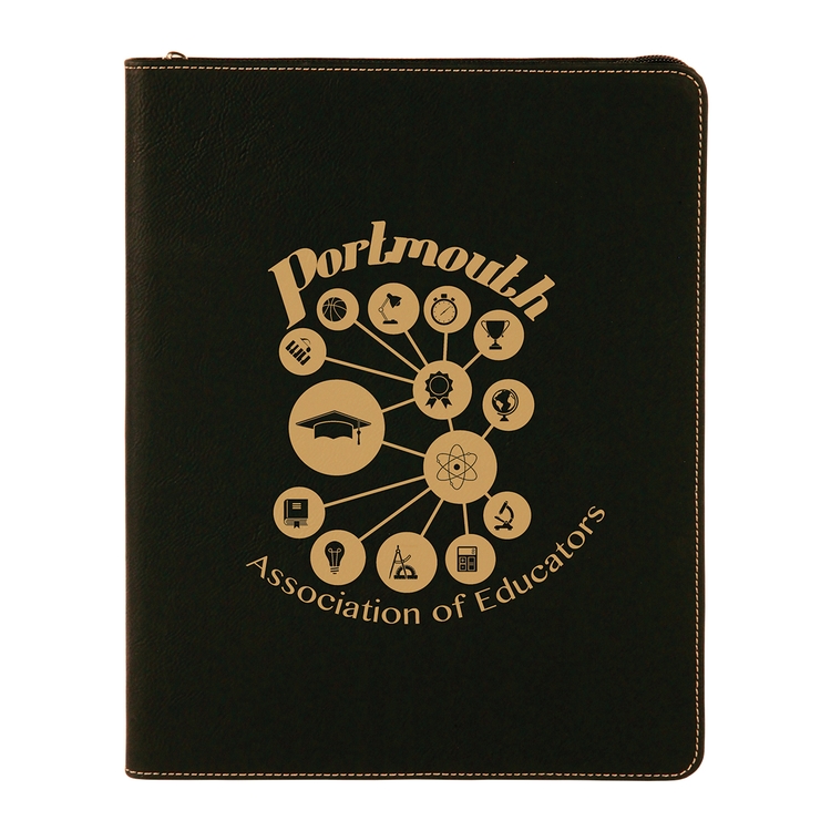 9" x 12" Leatherette Black/Gold Portfolio with Zipper 9