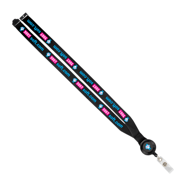 IMPORT 3/4" Dye-Sublimated Lanyard with Retractable Badge Reel and IPH7 back of neck convenience release. 4