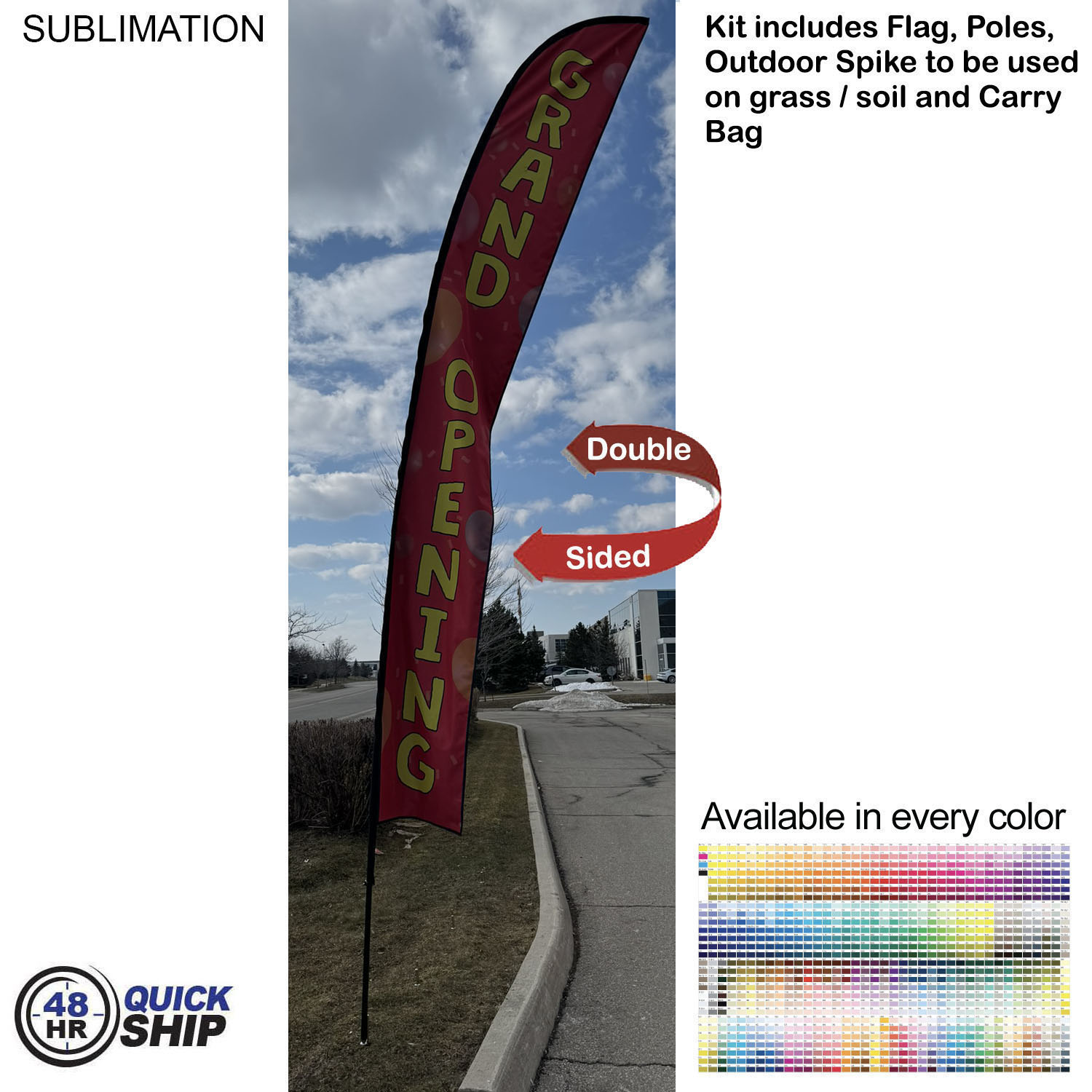 48 Hr Quick Ship -19' X-Large Feather Flag Kit, Full Color Graphics Double Sided, Spike and Bag 3